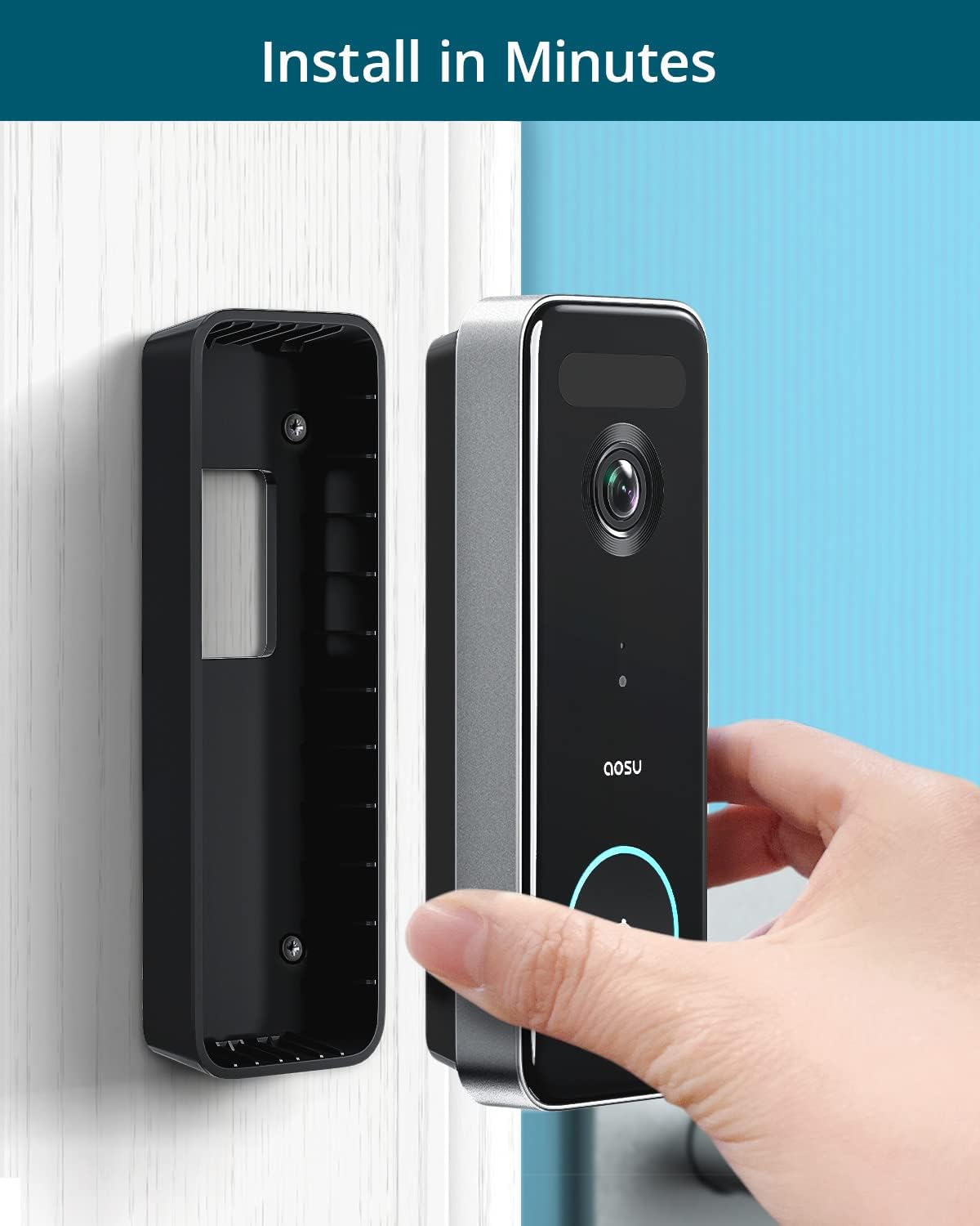 Doorbell Camera Wireless, aosu 5MP Ultra HD, No Monthly Fee, 3D Motion Detection Video Doorbell with Homebase, Enhanced (2.4/5 GHz) WiFi, 180-Day Battery Life, Work with Alexa  Google Assistant