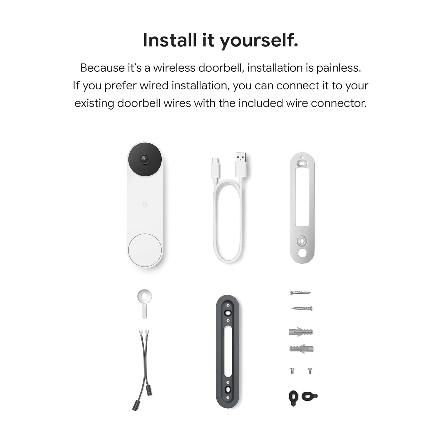 Google Nest Doorbell (Wired, 2nd Gen) - Wired Video Doorbell Camera - Doorbell Security Camera - Snow (G28DR)