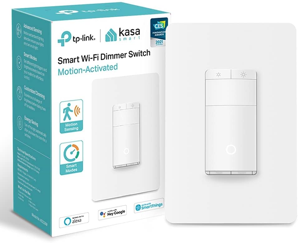 Kasa Smart Motion-Activated WiFi Dimmer Switch by TP-Link (KS220M) - Smart Motion Detection, WiFi Light Switch Works with Alexa and Google Assistant, No Hub Required, White