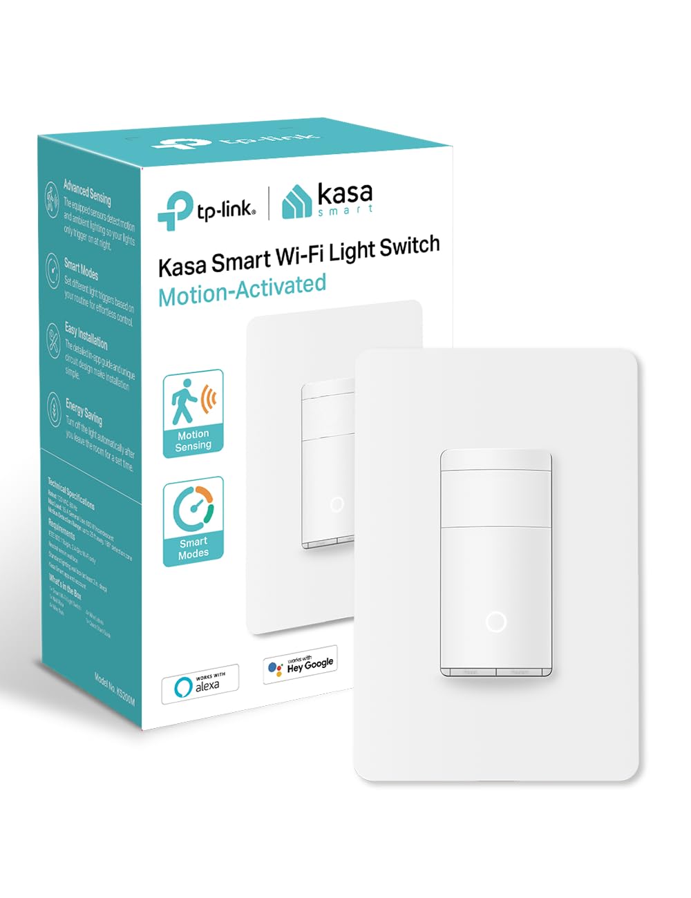 Kasa Smart Motion Sensor Switch, Single Pole, Needs Neutral Wire, 2.4GHz Wi-Fi Light Switch, Works with Alexa  Google Assistant, UL Certified, No Hub Required(KS200M),White,1-Pack
