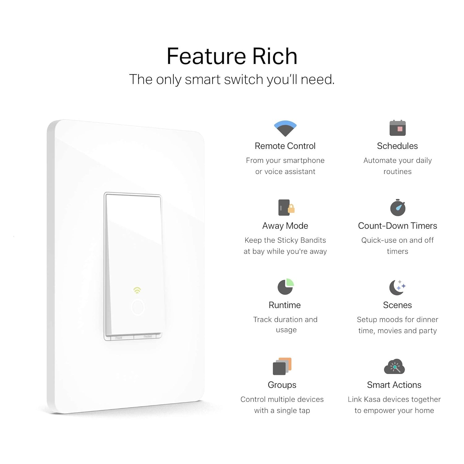 Kasa Smart Motion Sensor Switch, Single Pole, Needs Neutral Wire, 2.4GHz Wi-Fi Light Switch, Works with Alexa  Google Assistant, UL Certified, No Hub Required(KS200M),White,1-Pack