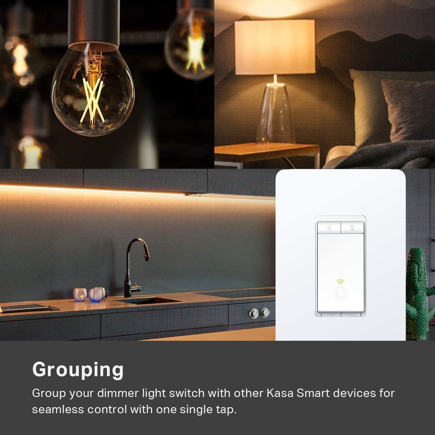 Kasa Smart Single Pole Dimmer Switch by TP-Link (HS220) -Dimmer Light Switch for LED Lights, Works with Alexa and Google Home, 1-Pack , White ( Packaging May Vary )