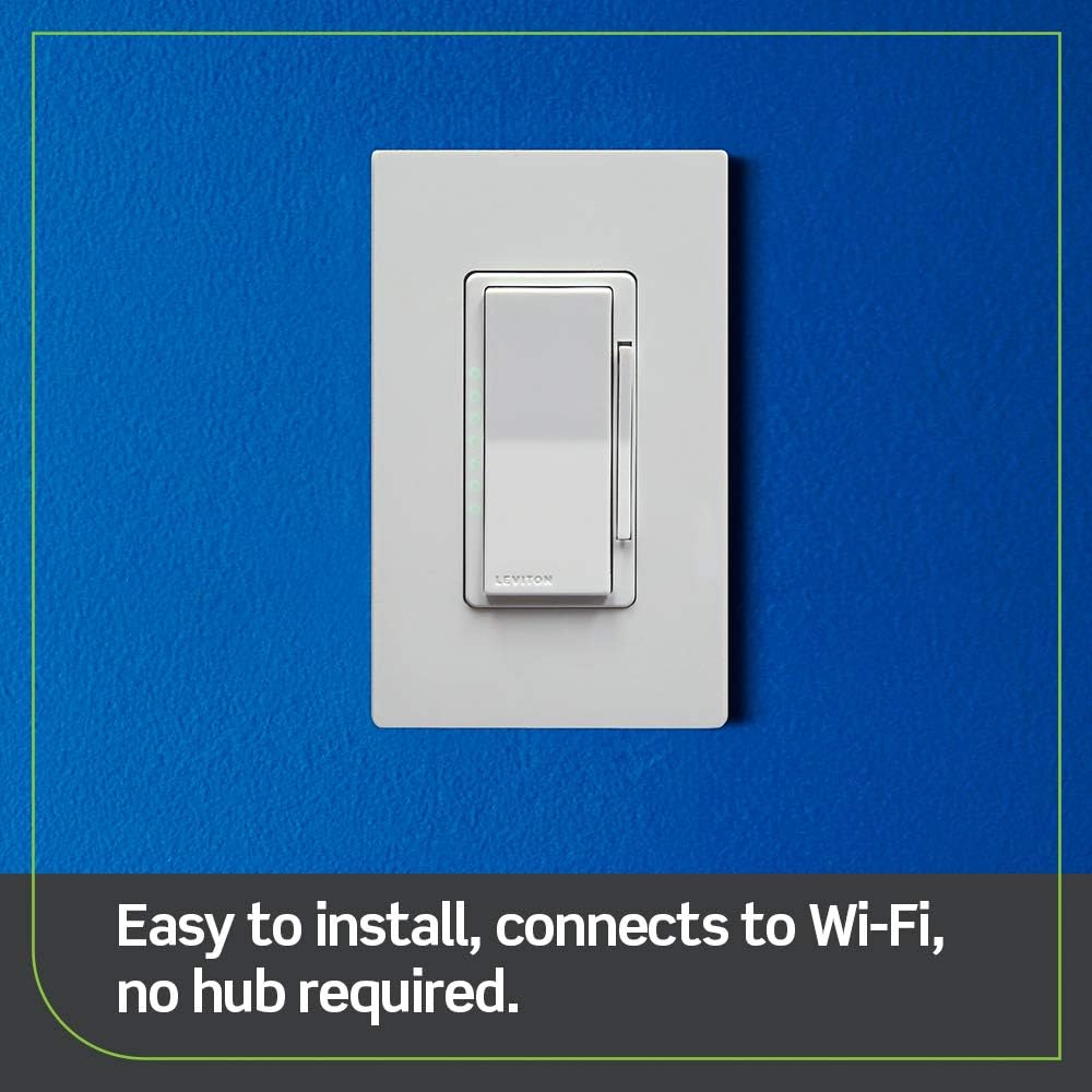 Leviton D26HD-2RW Decora Smart Wi-Fi Dimmer (2nd Gen), Works with Hey Google, Alexa, Apple HomeKit/Siri, and Anywhere Companions, No Hub Required, Neutral Wire Required, White