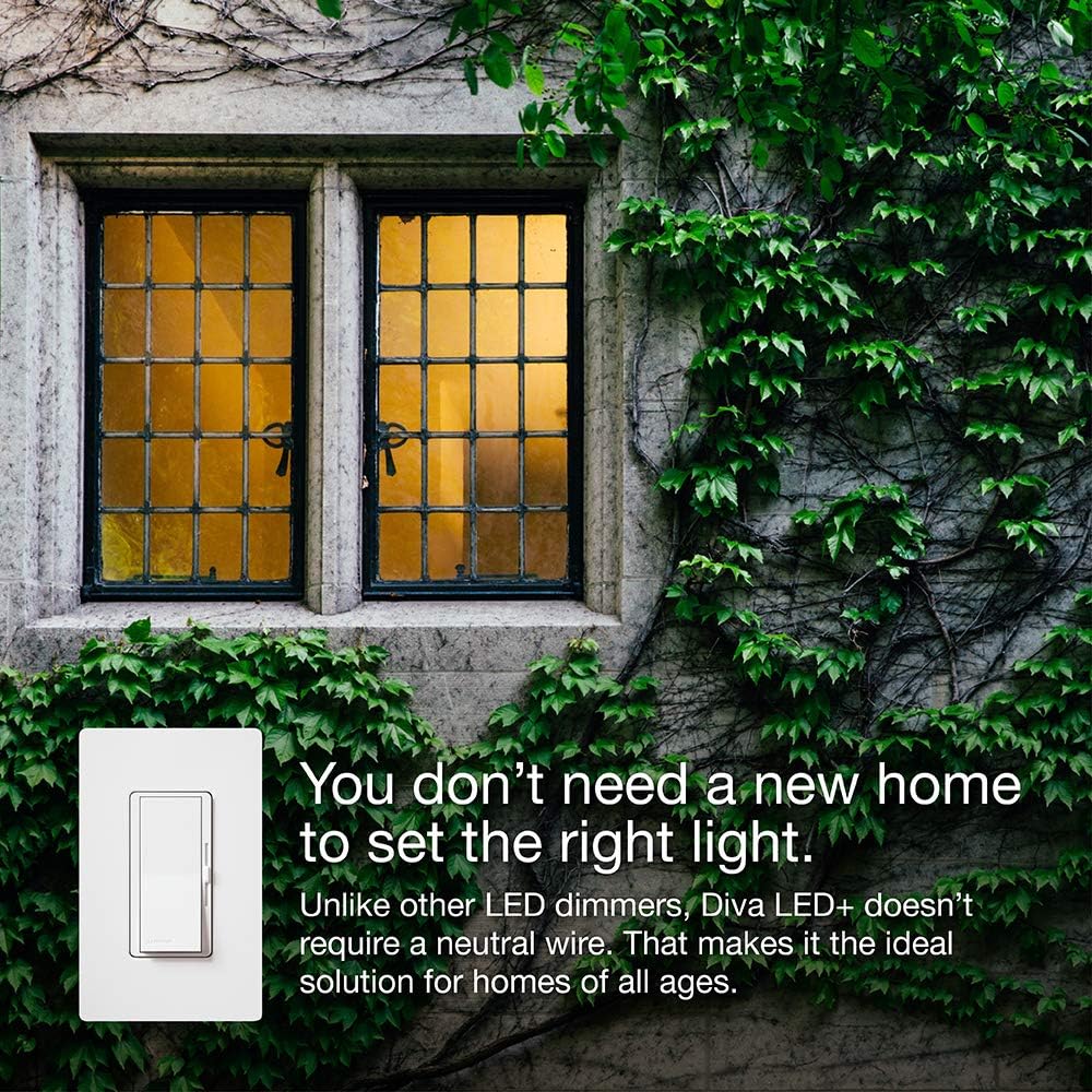 Lutron Diva LED Dimmer for Dimmable LED, Halogen and Incandescent Bulbs with Wallplate Single-Pole or 3-Way DVWCL-153PH-WHC White