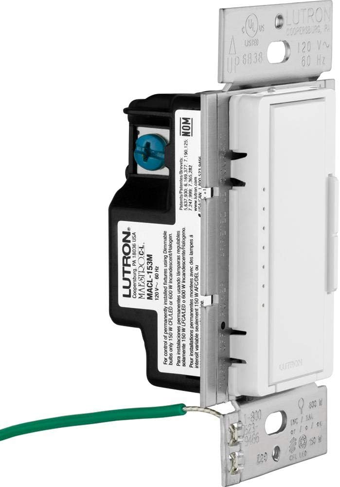 Lutron Maestro LED+ Dimmer Switch | for Dimmable LED, Halogen  Incandescent Bulbs | Single-Pole or Multi-Location | MACL-153M-WH-C | White, Pack of 1.