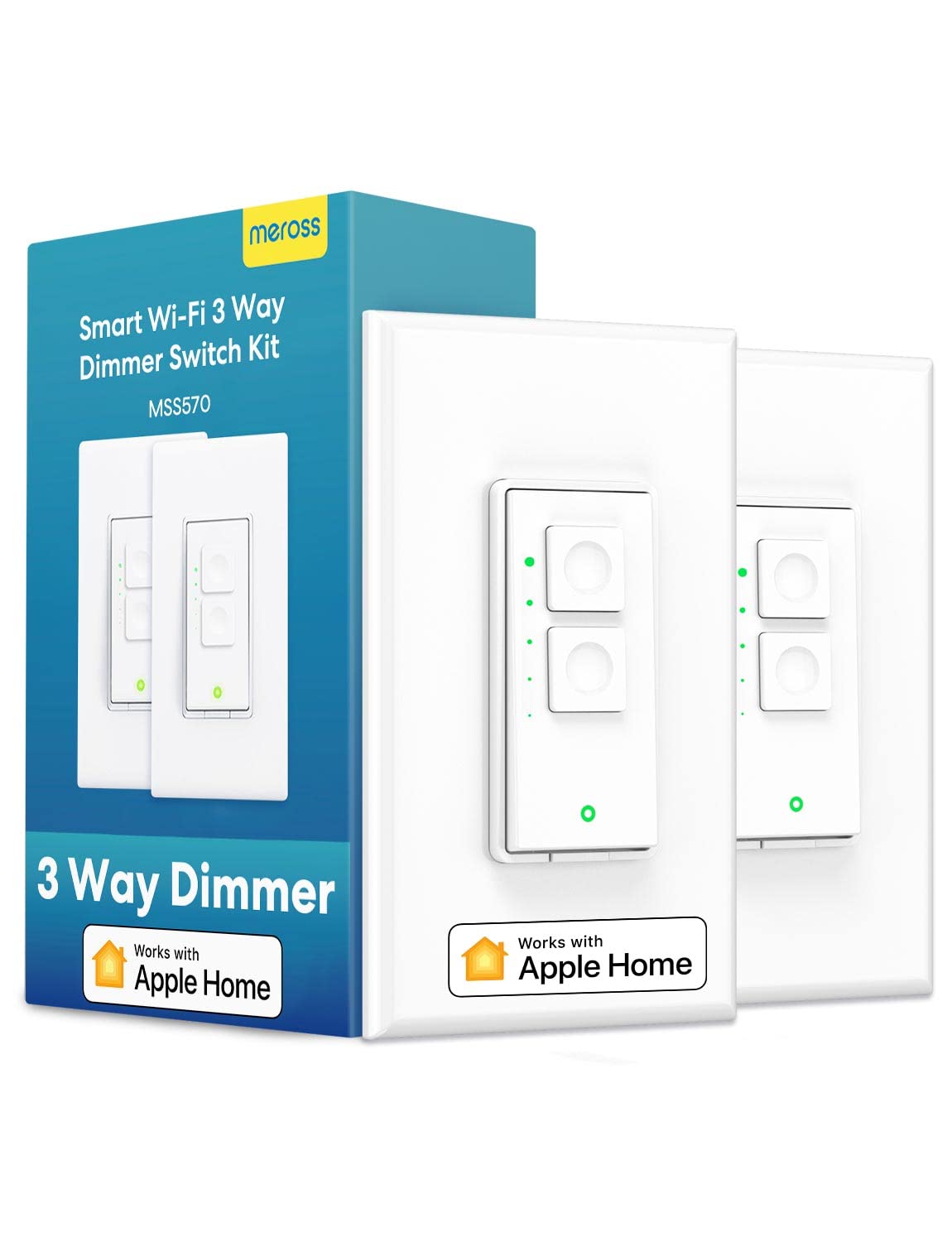meross 3-Way Dimmer Smart Switch for LED Light, 3-Way, Neutral Wire Required, Compatible with Apple HomeKit, Alexa, Hey Google and SmartThings, 2.4GHz Wi-Fi, Remote and Voice Control, No Hub Required