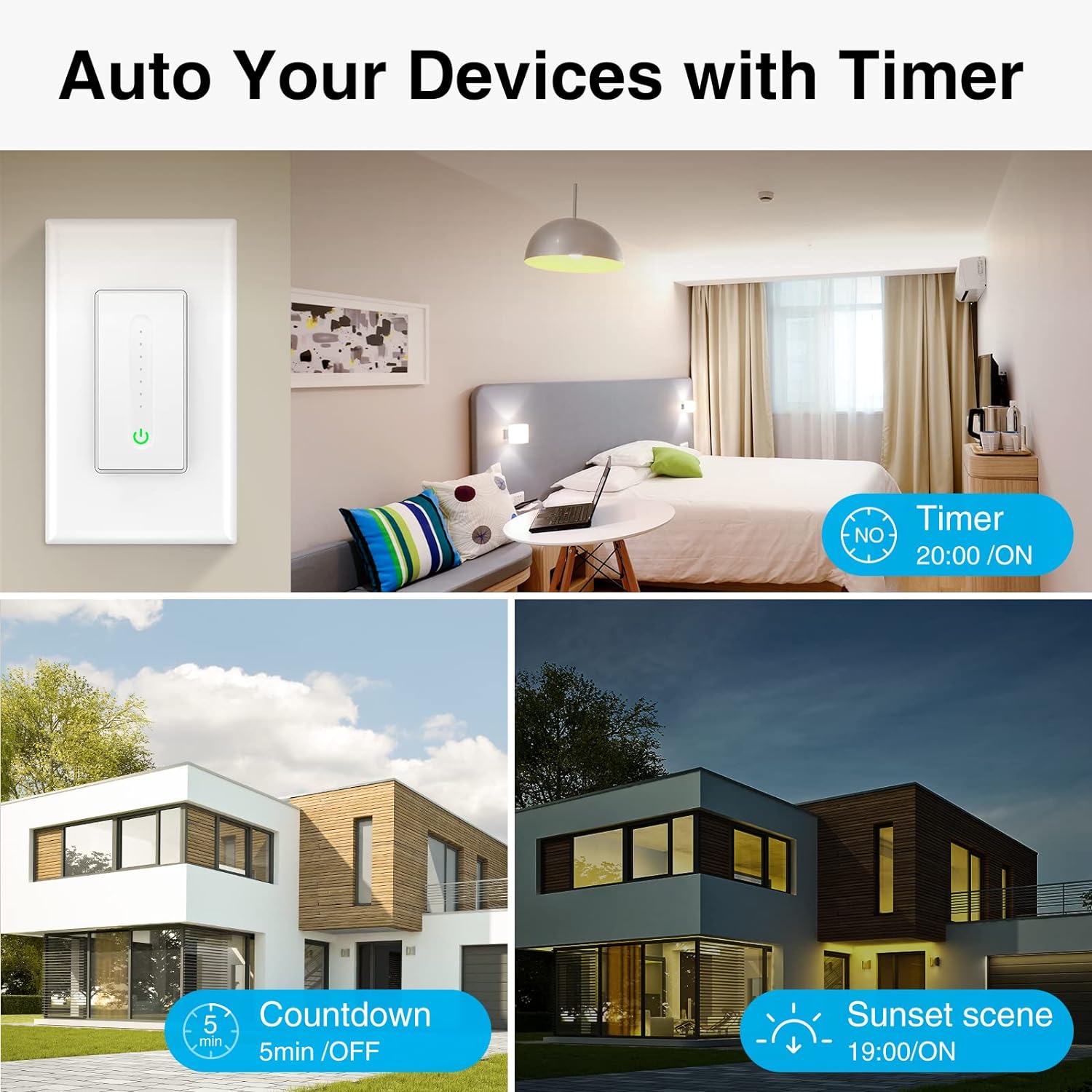 OHMAX Smart Dimmer Switch Works with Alexa, Google Assistant, Single Pole, 2.4GHz Wi-Fi Switch for Dimmable LED/CFL/INC Light Bulbs, FCC/UL Certified, Neutral Wire Required, 4 Pack