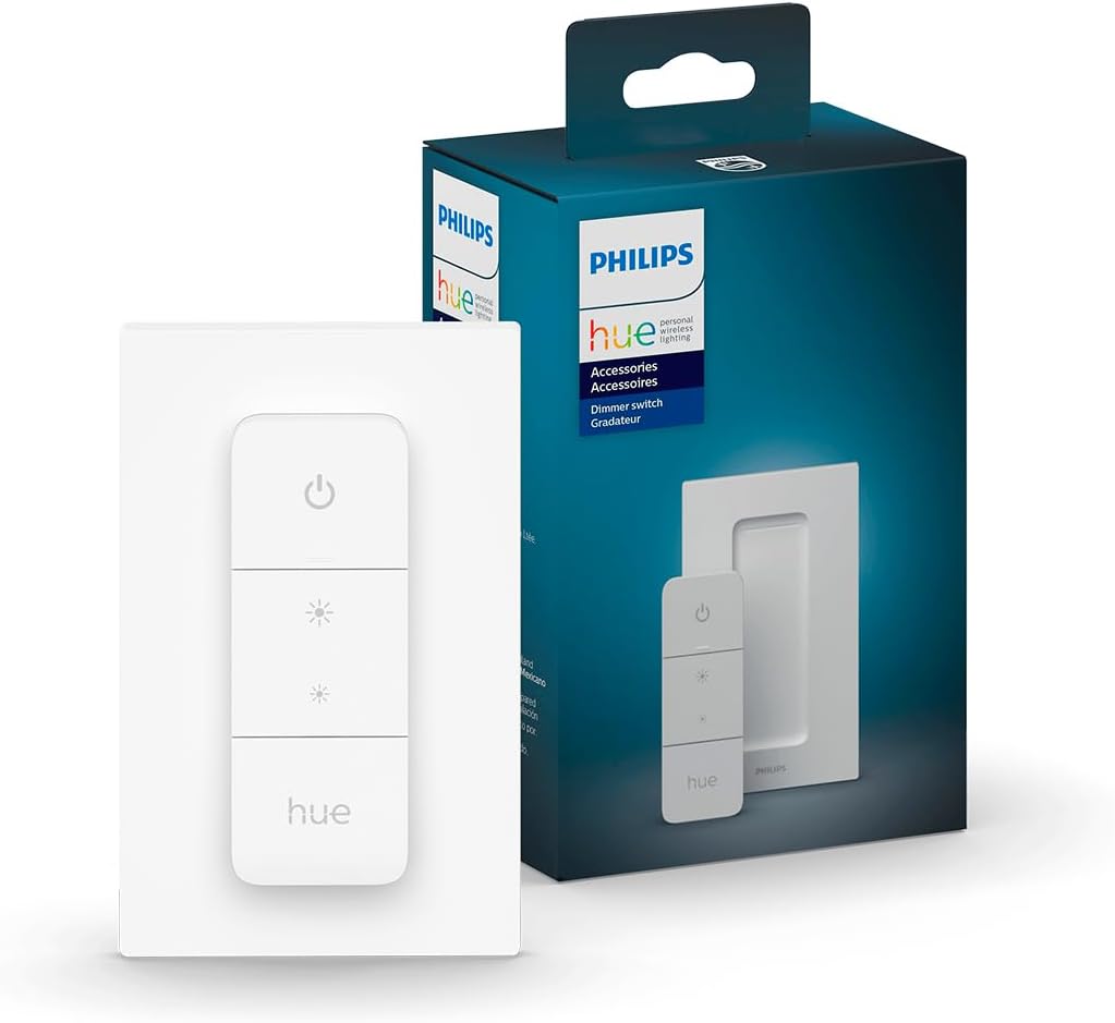 Philips Hue Dimmer Switch for Smart Lights (Requires Hue Hub) Installation-Free, Smart Home, Smart Lighting, Exclusively for Philips Hue Smart Bulbs, White
