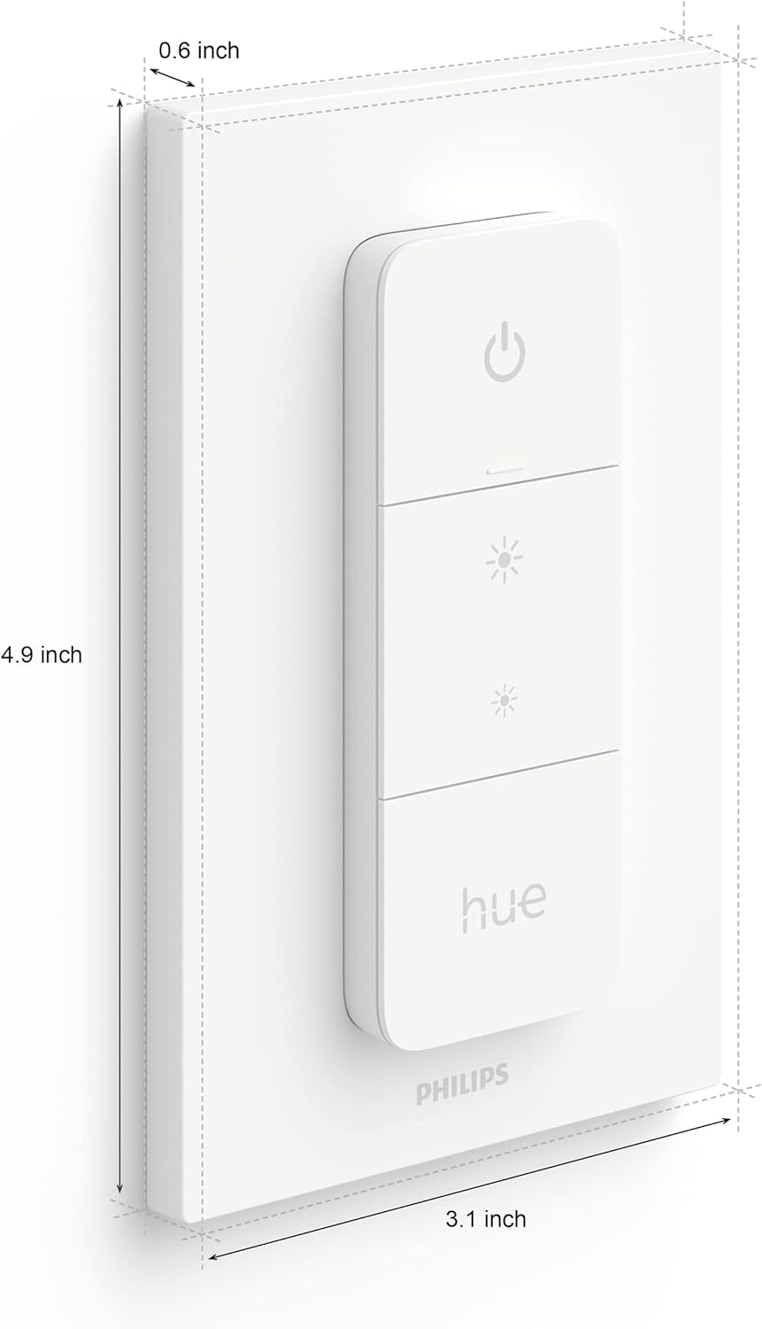 Philips Hue Dimmer Switch for Smart Lights (Requires Hue Hub) Installation-Free, Smart Home, Smart Lighting, Exclusively for Philips Hue Smart Bulbs, White