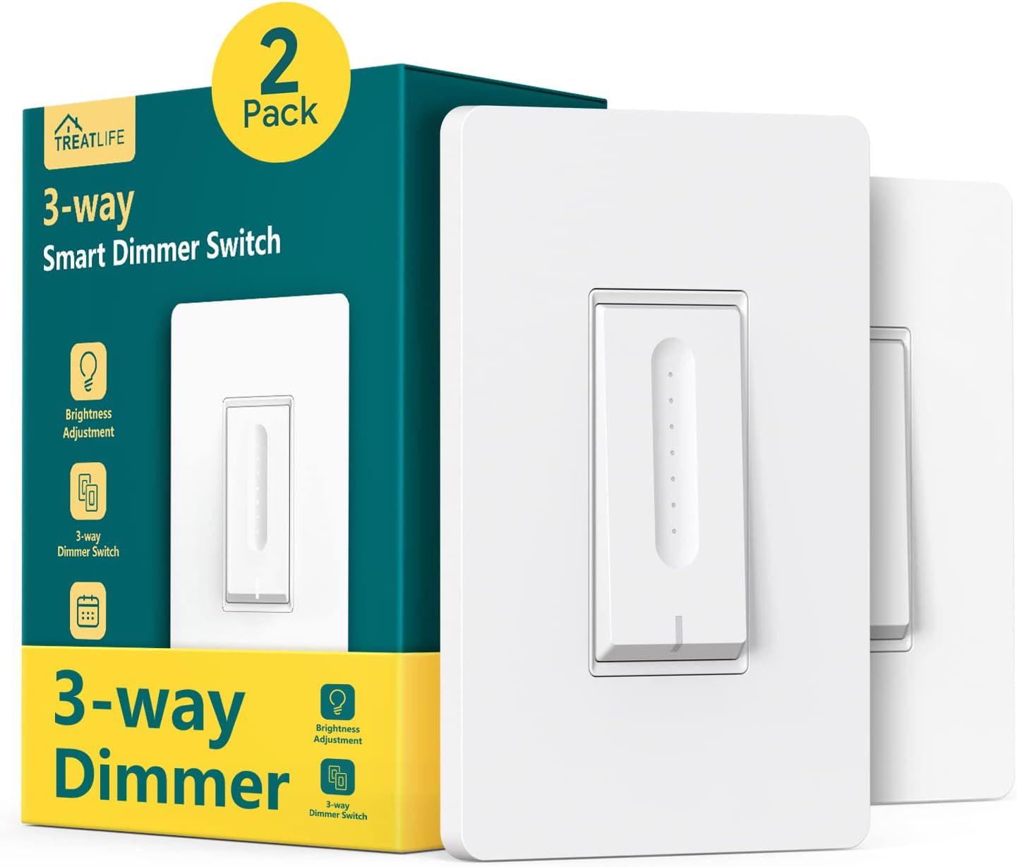 TREATLIFE 3 Way Smart Dimmer Switch 2 Pack, 2 Master 3 Way Dimmable Light Switches, 2.4GHz Smart Switch Compatible with Alexa and Google Home, Neutral Wire Needed, No Hub Required, Remote Control