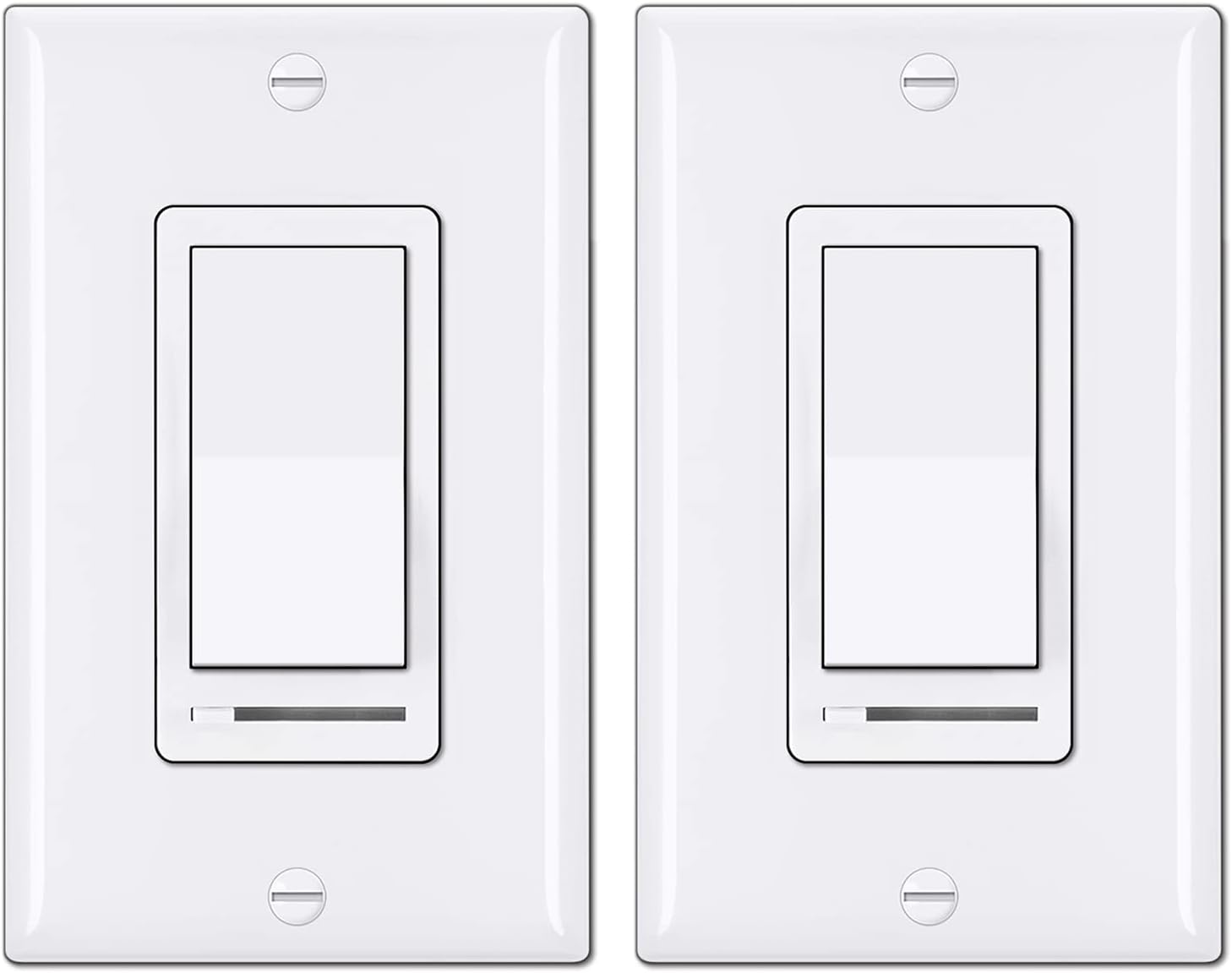 [2 Pack] BESTTEN Dimmer Light Switch, Universal Lighting Control, Single Pole or 3 Way, Compatible with LED Dimmable Lamp, CFL, Incandescent, Halogen Bulb, Wallplate Included, cUL Listed, White