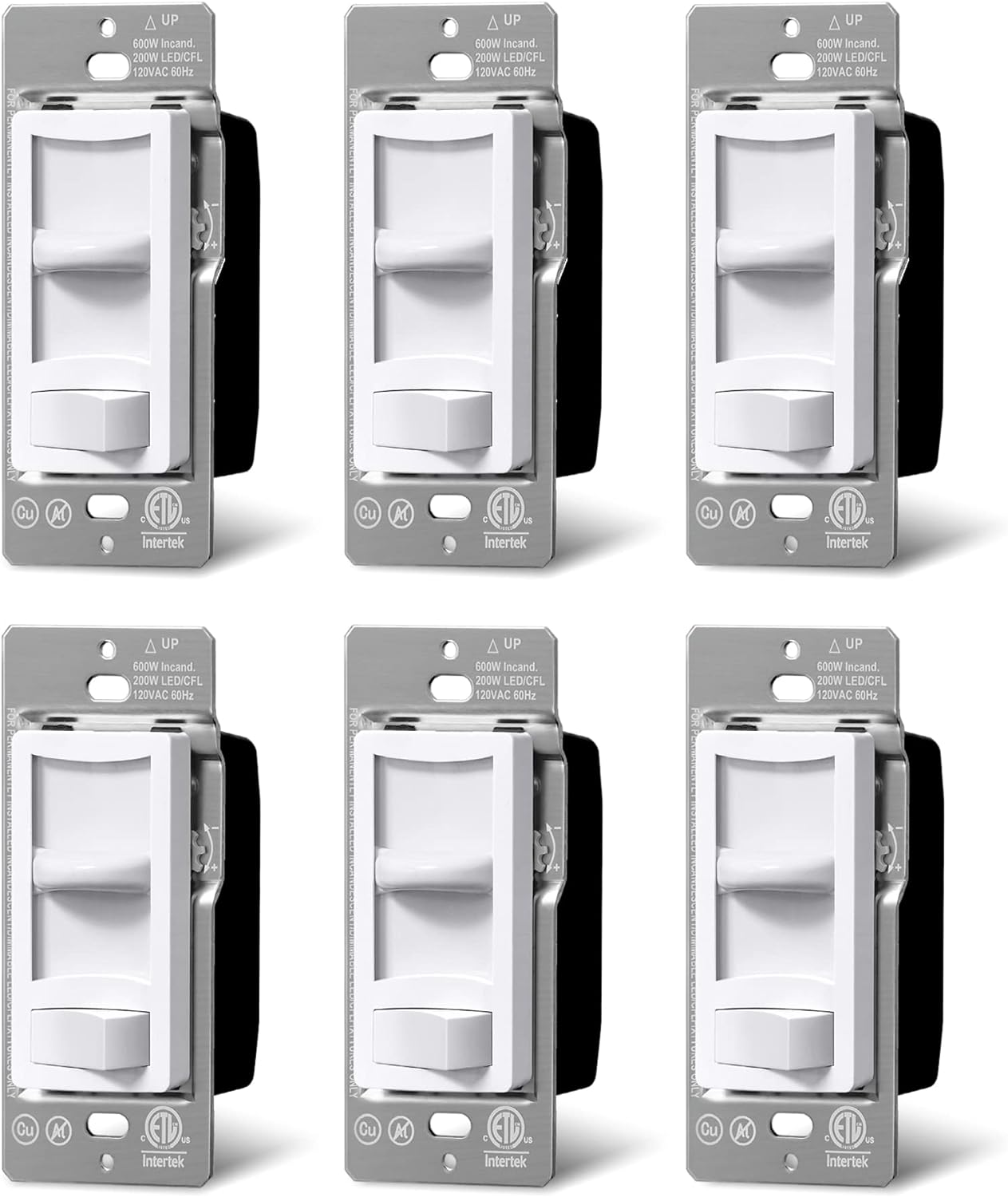 [6 Pack] BESTTEN Ultra Slim Dimmer Switch with MCU Smart-chip Technology, Single-Pole or 3-Way, Dimmable Light Switch for LED, CFL, Halogen and Incandescent Bulbs, cETL Listed, Snow White