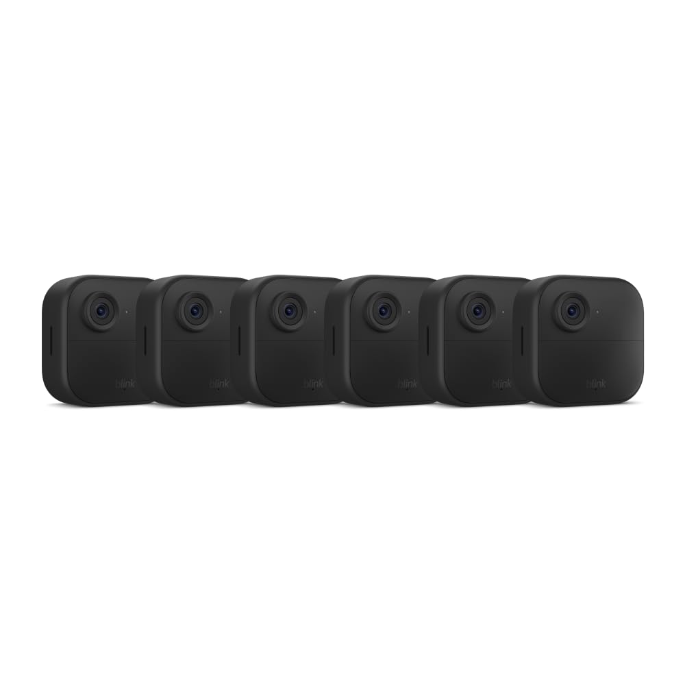 All-New Blink Outdoor 4 (4th Gen) – Wire-free smart security camera, two-year battery life, two-way audio, HD live view, enhanced motion detection, Works with Alexa – 6 camera system