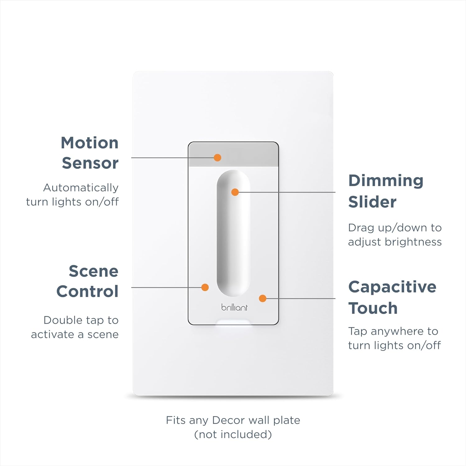 Brilliant Smart Dimmer Switch (White) — Compatible with Alexa, Google Assistant, Hue, LIFX, SmartThings, TP-Link, Wemo and More