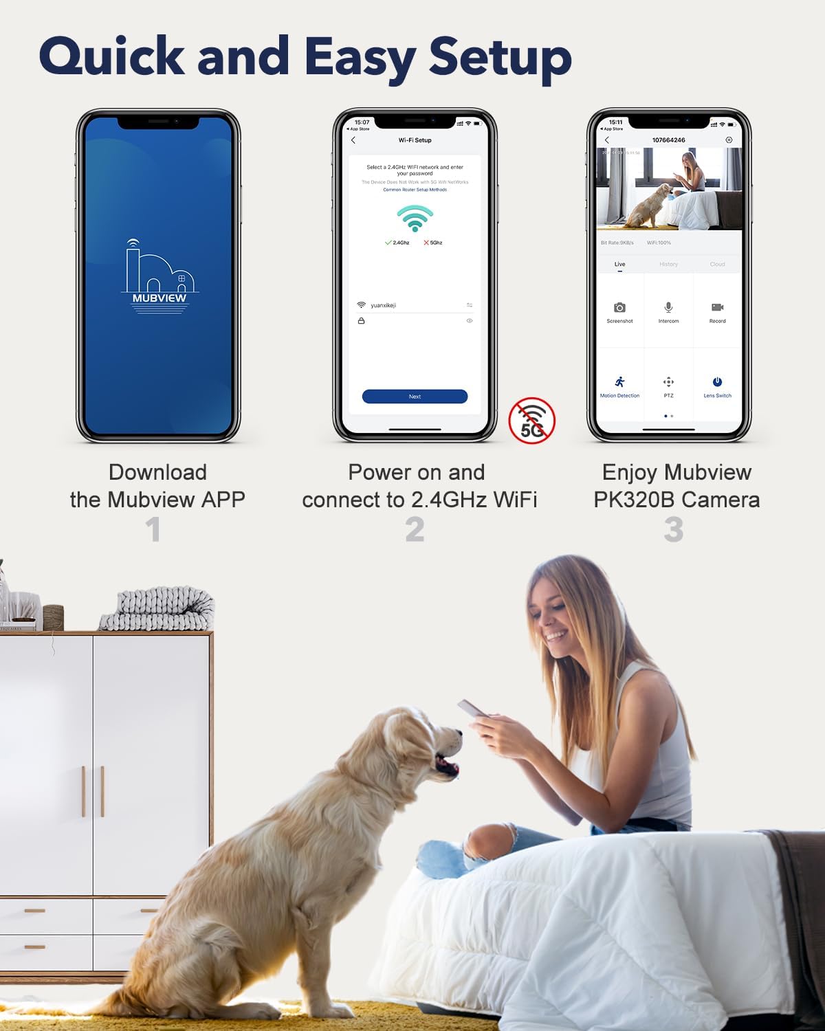 Indoor Security Camera 2K, Pet Camera with Phone App, WiFi Cameras for Home Security Camera for Dog/Baby Monitor/Elder Pan Tilt, 2.4G, 24/7, 2-Way Talk, Human Detection, Motion Tracking, SDCloud