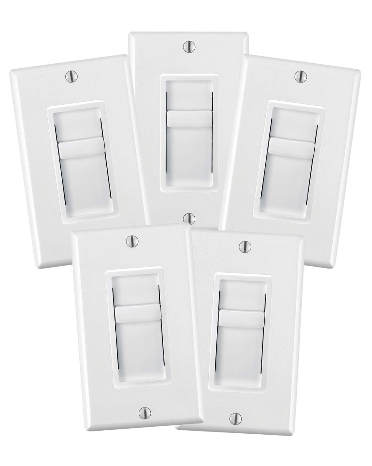 Leviton 06672-742-HLW Universal Decora Dimmable LED, CFL and Incandescent SureSlide Slide Dimmer (5-Pack)