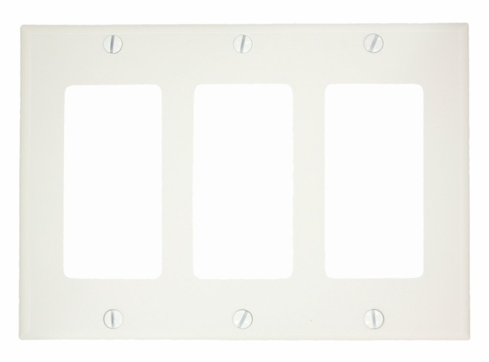 Leviton 2 Pack Decora SureSlide Universal LED Dimmer, 600W-120VAC Incandescent and 150W-120VAC Dimmable LED and CFL, 60Hz, White  80411-NW 3 Gang Decora/GFCI Device Wall Plate, Standard Size, White