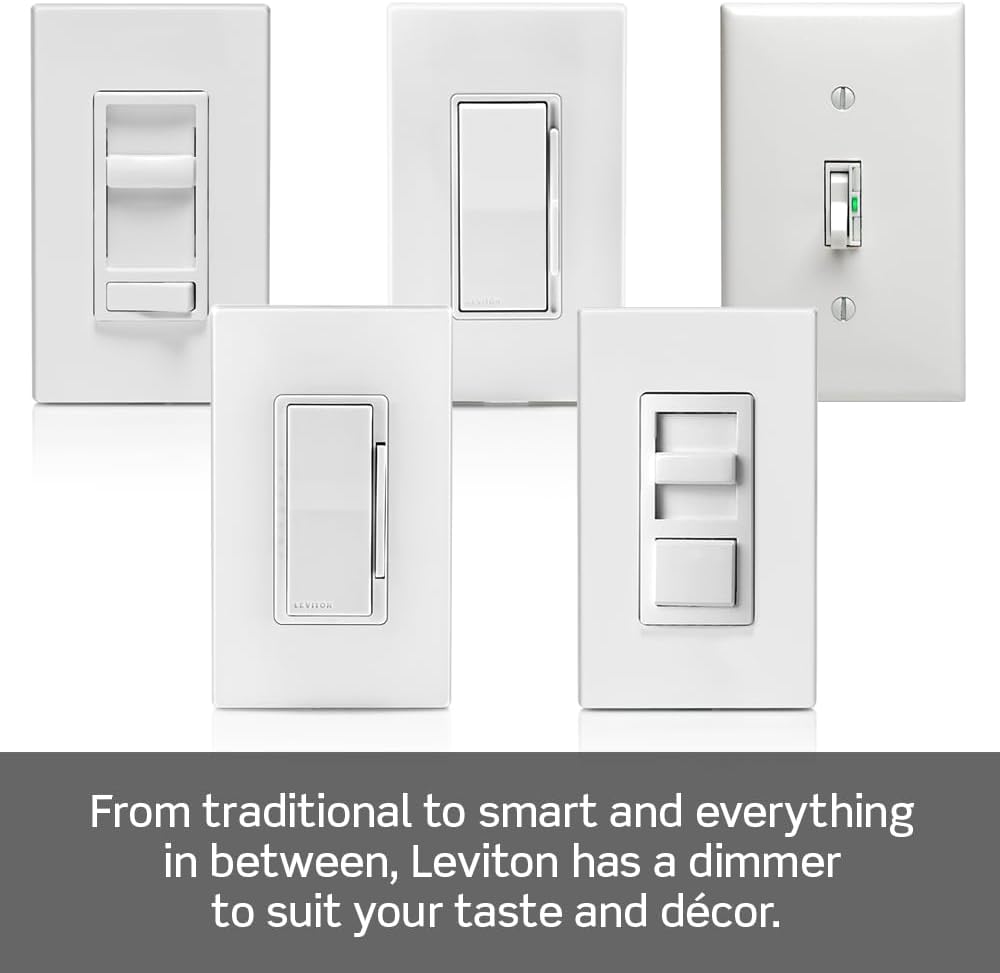 Leviton 6674-P0E SureSlide Universal 150-Watt LED and CFL/600-Watt Incandescent Dimmer, Black,1 Pack