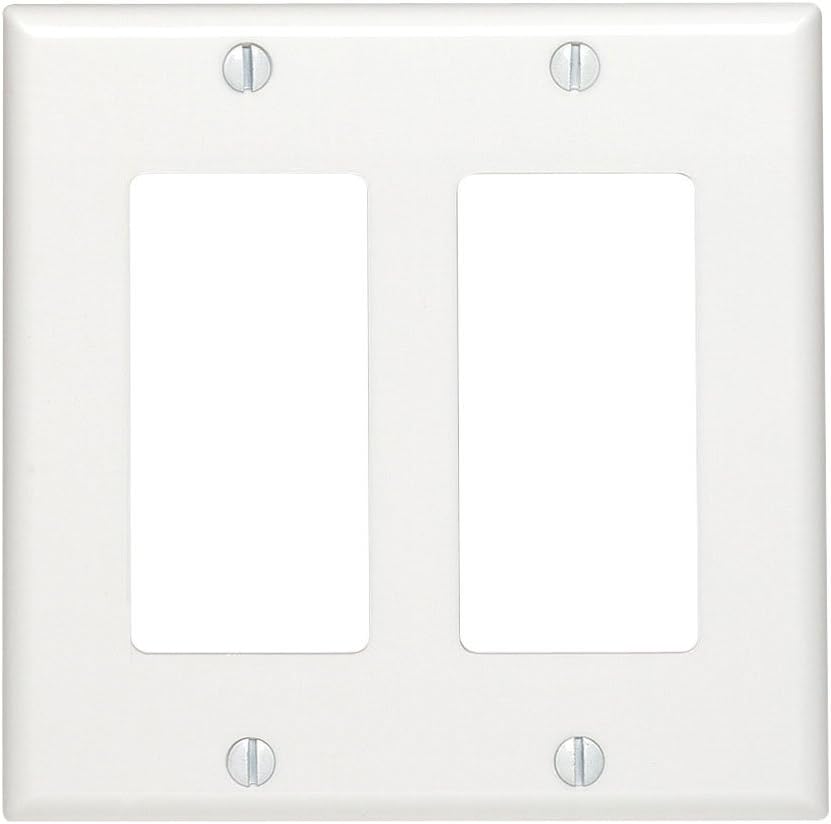 Leviton 6674-P0W SureSlide Universal 150-Watt LED and CFL/600-Watt Incandescent Dimmer, White  80409-W 2-Gang Decora/GFCI Device Wallplate, Standard Size, Thermoset, Device Mount, White