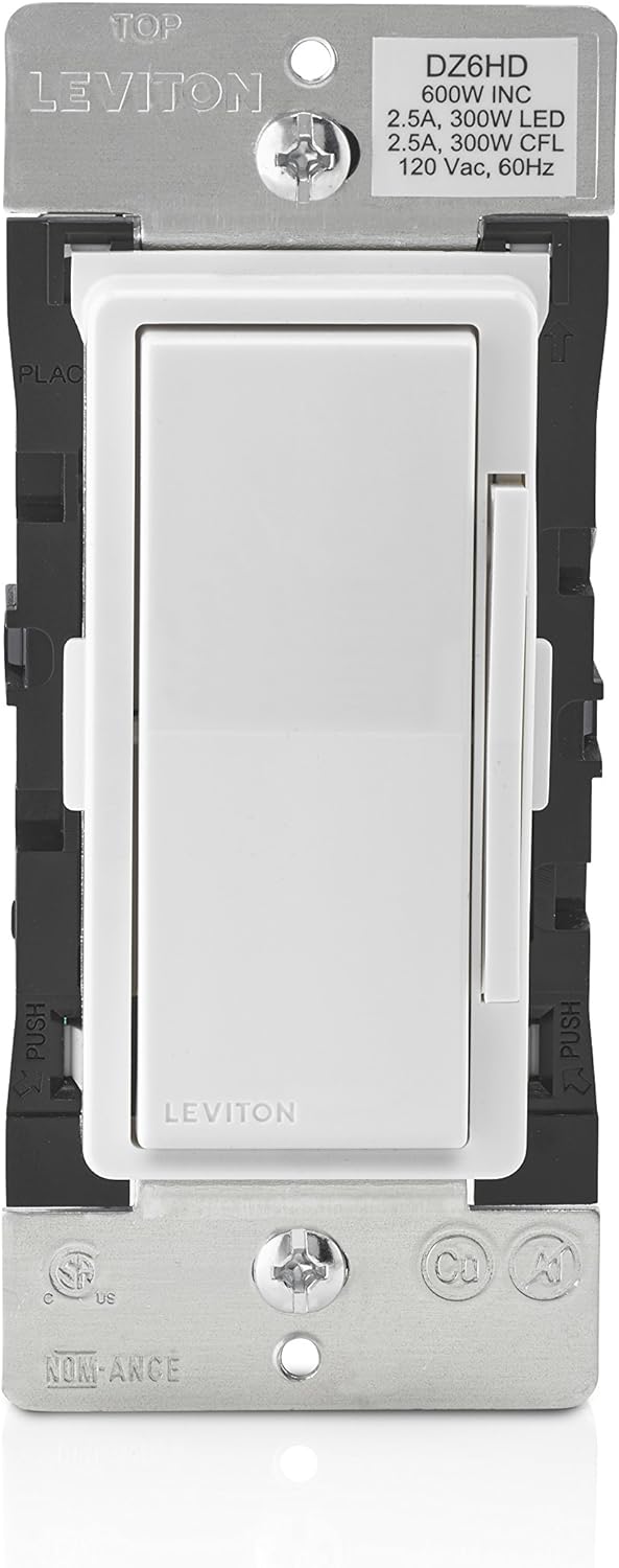Leviton DZ6HD-1BZ Decora Smart 600W Dimmer with Z-Wave Technology, White/Light Almond, Repeater/Range Extender
