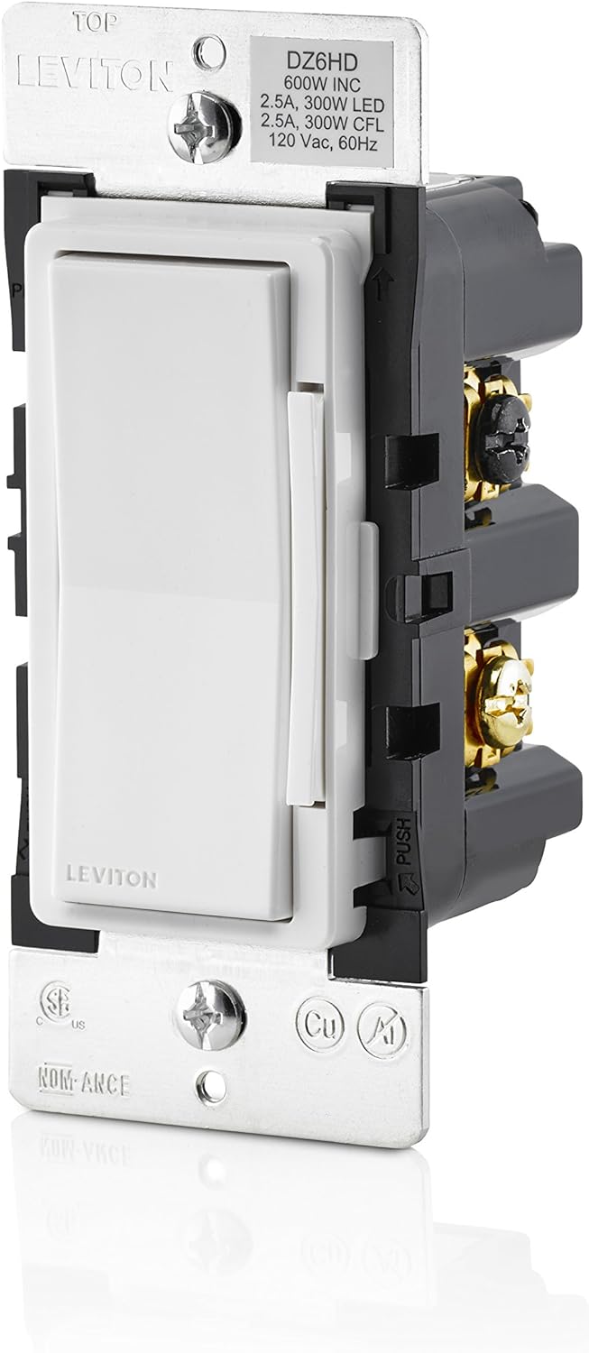 Leviton DZ6HD-1BZ Decora Smart 600W Dimmer with Z-Wave Technology, White/Light Almond, Repeater/Range Extender