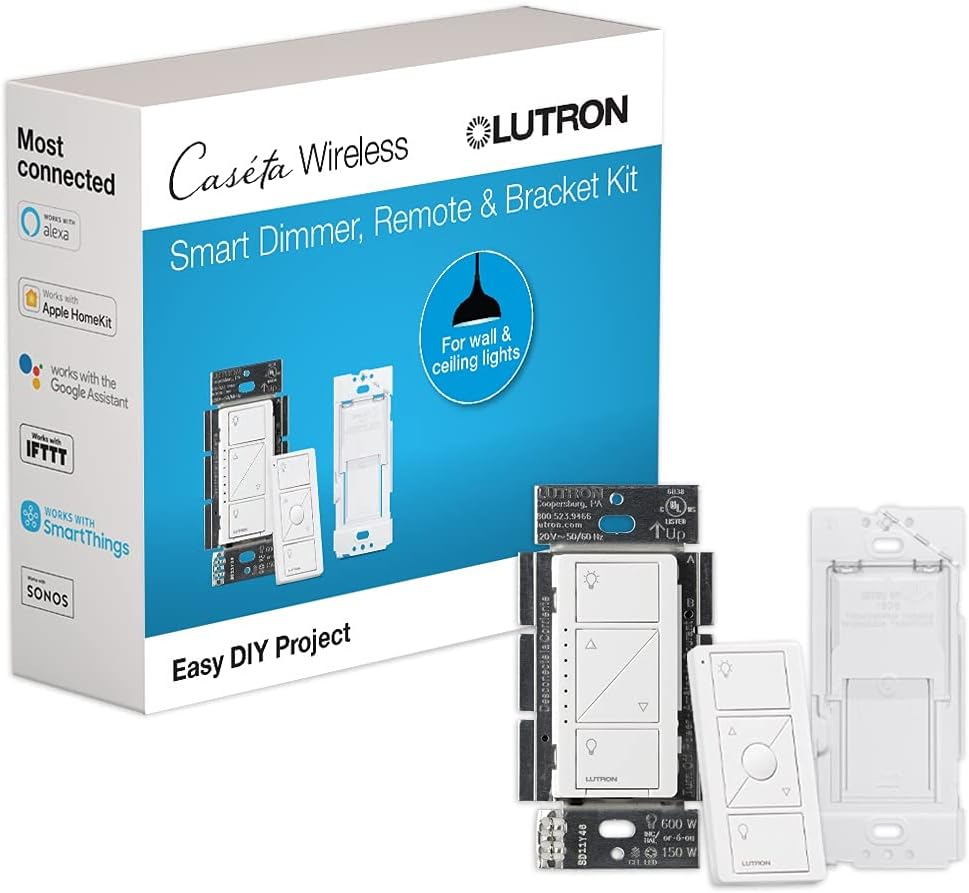 Lutron Caseta Wireless Smart Dimmer Switch and Remote Kit, P-PKG1WB-WH-C, White
