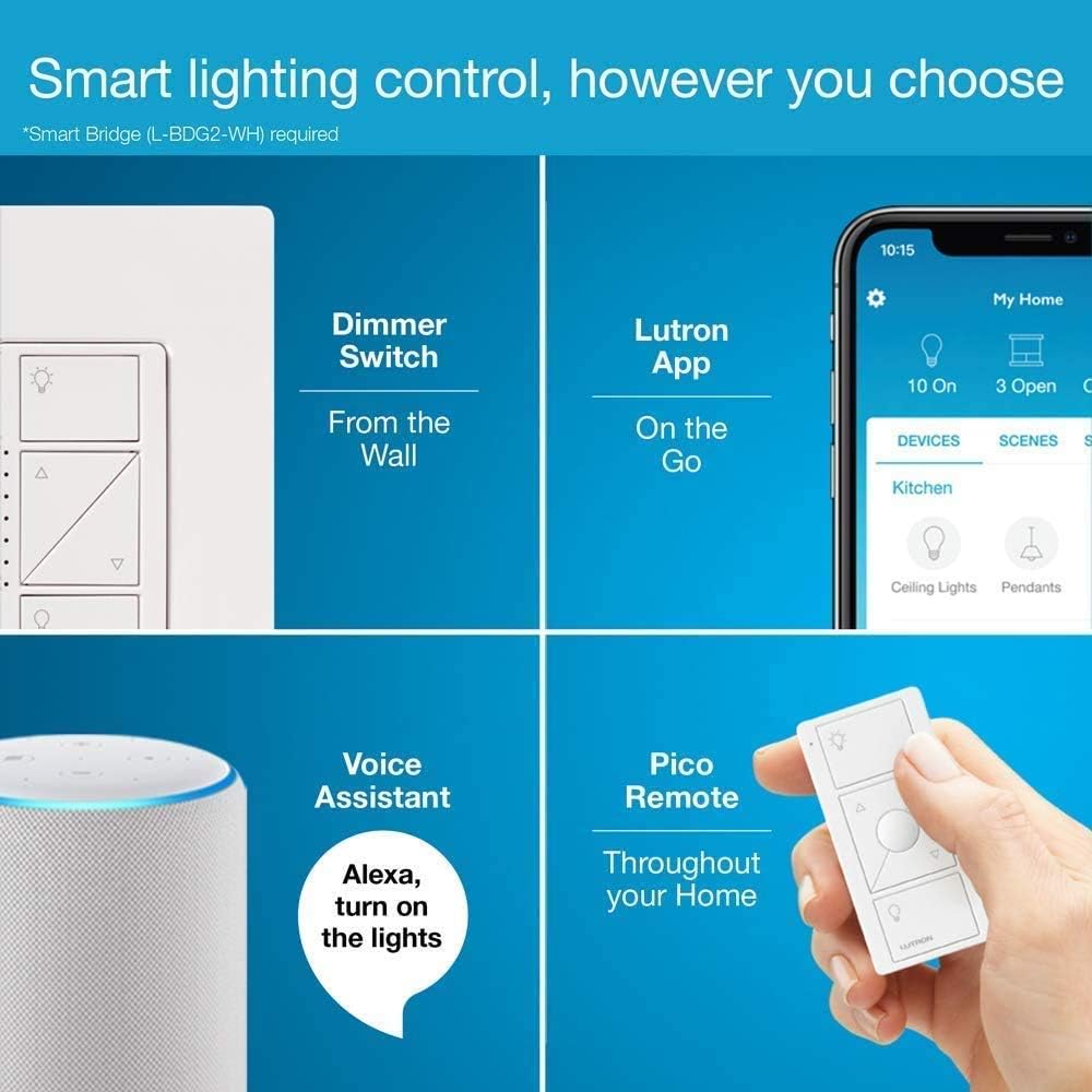 Lutron Caseta Wireless Smart Dimmer Switch and Remote Kit, P-PKG1WB-WH-C, White