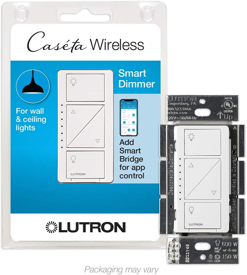 Lutron Caséta Wireless Smart Lighting Dimmer Switch for Wall and Ceiling Lights | PD-6WCL-WH-C | White