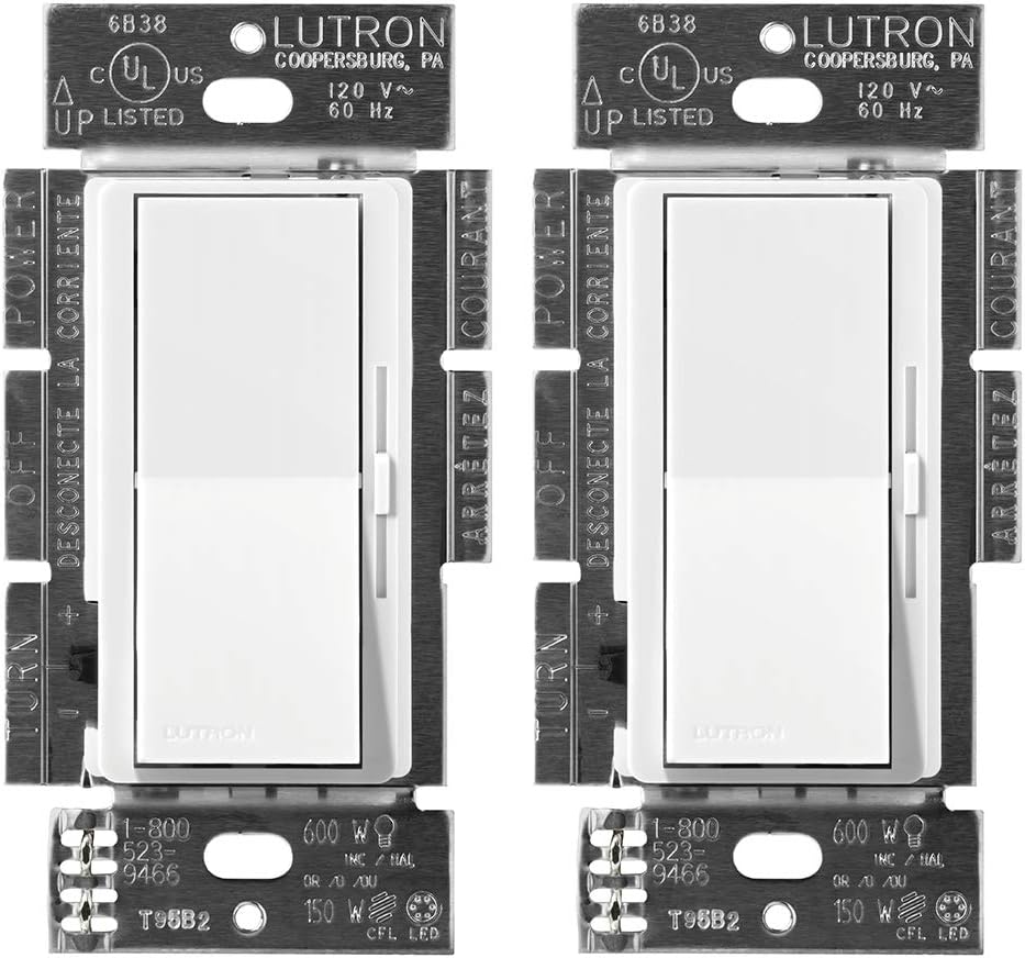 Lutron Diva LED+ Dimmer Switch for Dimmable LED, Halogen and Incandescent Bulbs, Single-Pole or 3-Way, DVCL-153P-WH, White (2-Pack)