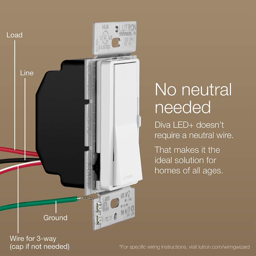 Lutron Diva LED+ Dimmer Switch for Dimmable LED, Halogen and Incandescent Bulbs, Single-Pole or 3-Way, DVCL-153P-WH, White (2-Pack)