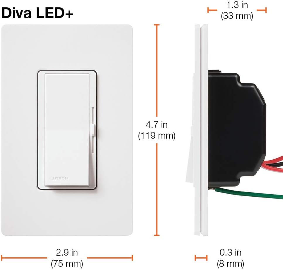 Lutron Diva LED+ Dimmer Switch for Dimmable LED, Halogen and Incandescent Bulbs, Single-Pole or 3-Way, DVCL-153P-WH, White (2-Pack)