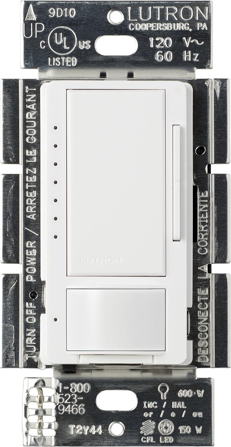 Lutron Maestro LED+ Motion Sensor Dimmer Switch | No Neutral Required | MSCL-OP153M-WH | White