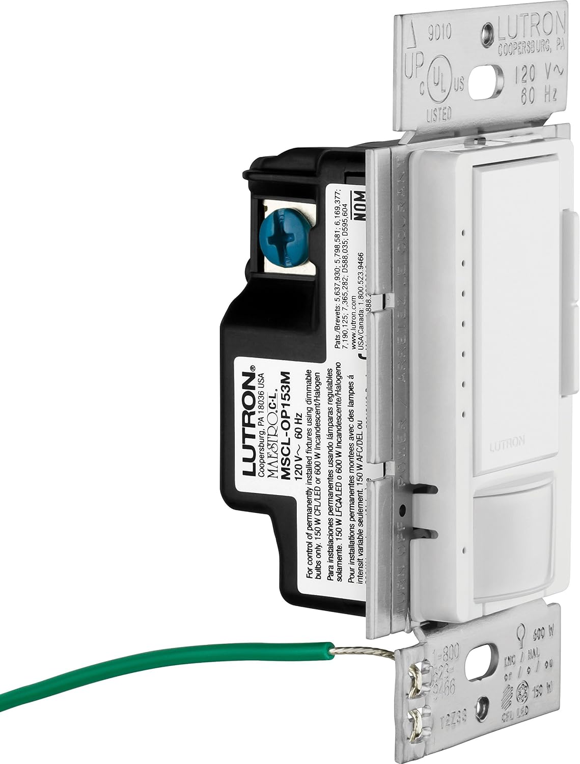 Lutron Maestro LED+ Motion Sensor Dimmer Switch | No Neutral Required | MSCL-OP153M-WH | White