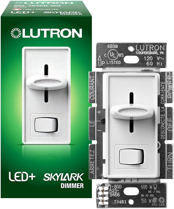 Lutron SCL-153P-WH Skylark Single Pole/3-Way CFL/LED Dimmer, White, 150-watt ( Packaging May Vary )