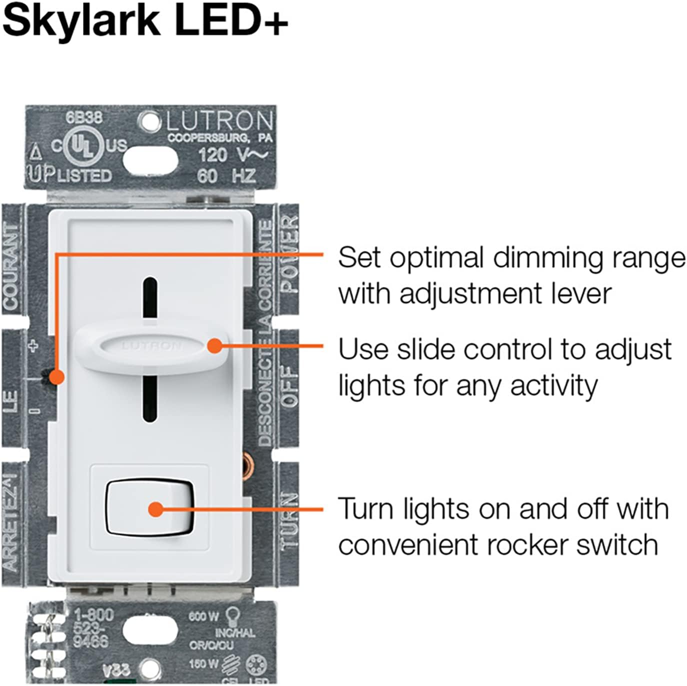 Lutron SCL-153P-WH Skylark Single Pole/3-Way CFL/LED Dimmer, White, 150-watt ( Packaging May Vary )