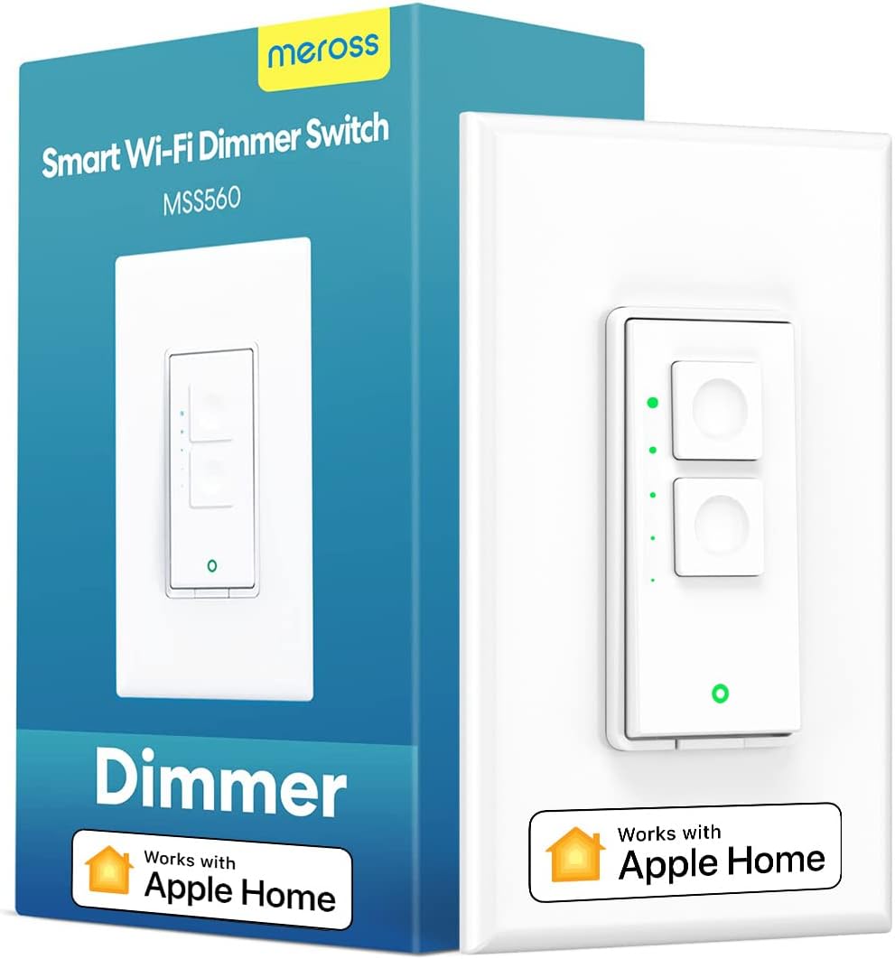 meross Smart Dimmer Switch 1 Pack for LED Light, Single Pole, Neutral Wire Required, Work with Apple HomeKit, Alexa, Hey Google and SmartThings, 2.4GHz Wi-Fi, Voice Control, No Hub Required