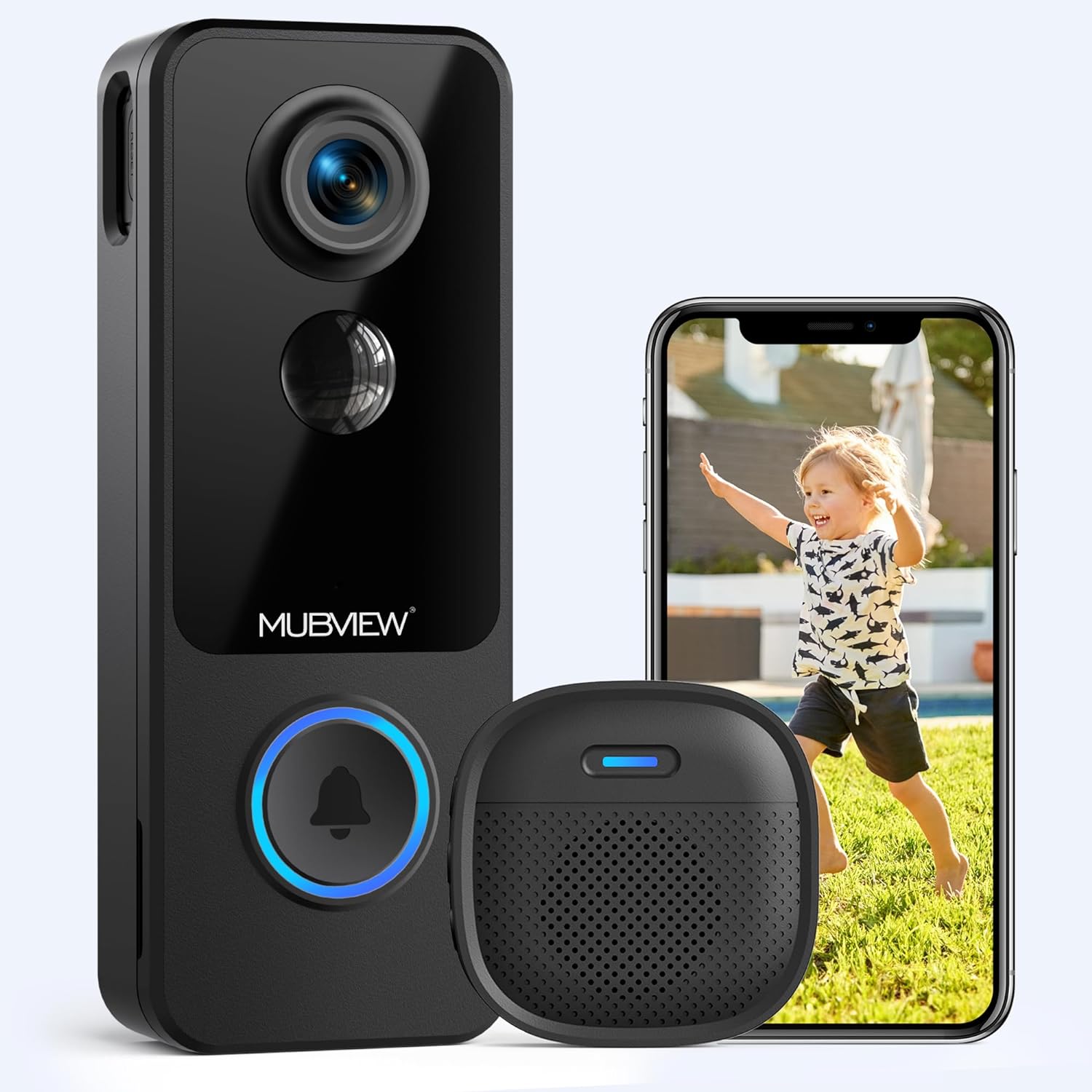 MUBVIEW Doorbell Camera Wireless No Subscription - SD Card  Cloud Storage, Smart WiFi Video Doorbell with Chime, Voice Changer, Battery Powered, 2-Way Audio, Human Detection, Night Vision