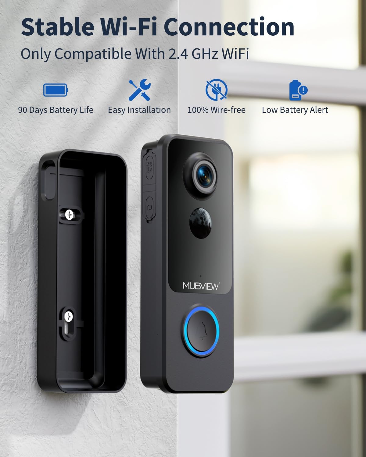 MUBVIEW Doorbell Camera Wireless No Subscription - SD Card  Cloud Storage, Smart WiFi Video Doorbell with Chime, Voice Changer, Battery Powered, 2-Way Audio, Human Detection, Night Vision