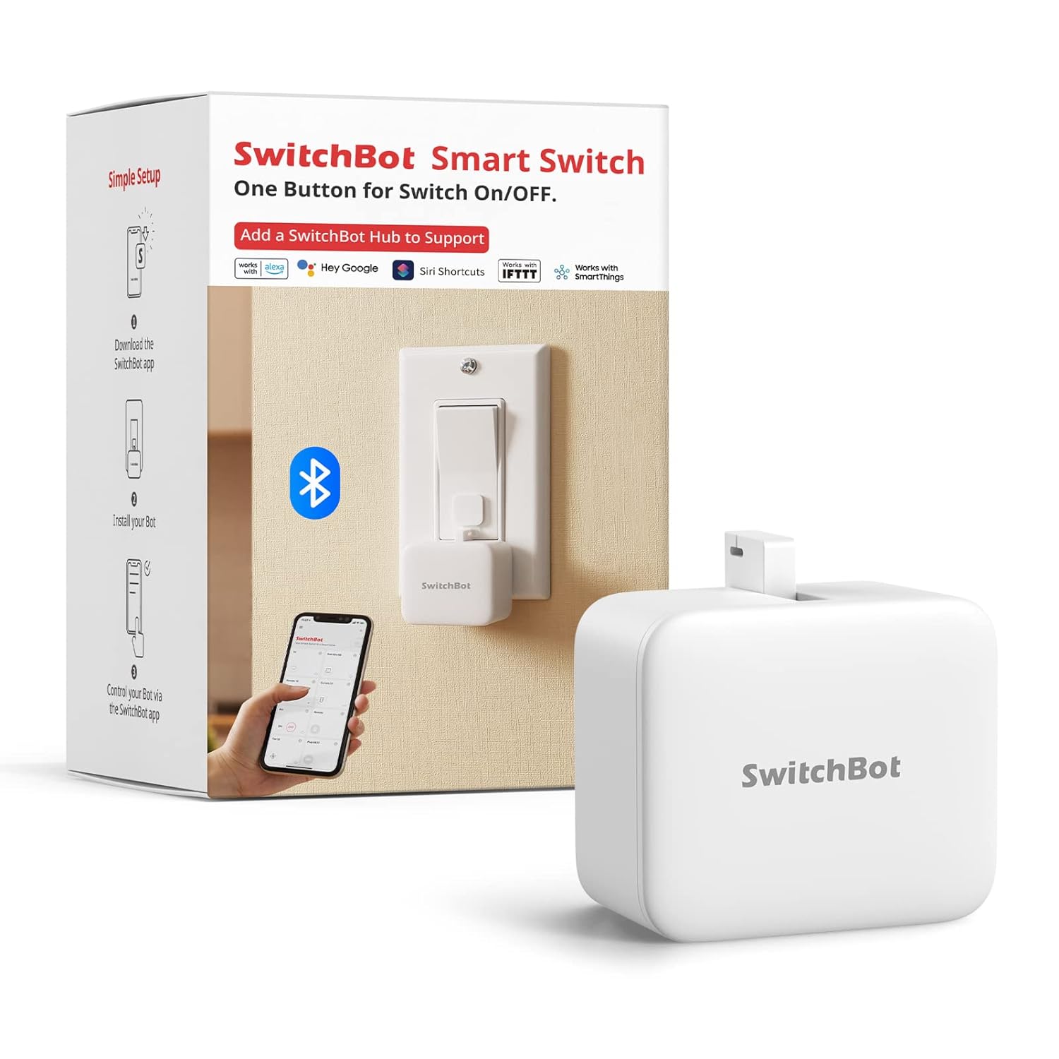 SwitchBot Smart Switch Button Pusher - Bluetooth Connection, Fingerbot for Rocker Switch/One-Way Button, App or Timer Control, Press/Switch/Custom Mode, Smart Light Switch