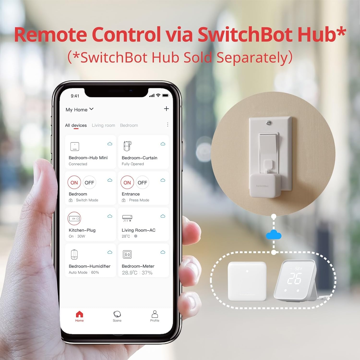 SwitchBot Smart Switch Button Pusher - Bluetooth Connection, Fingerbot for Rocker Switch/One-Way Button, App or Timer Control, Press/Switch/Custom Mode, Smart Light Switch
