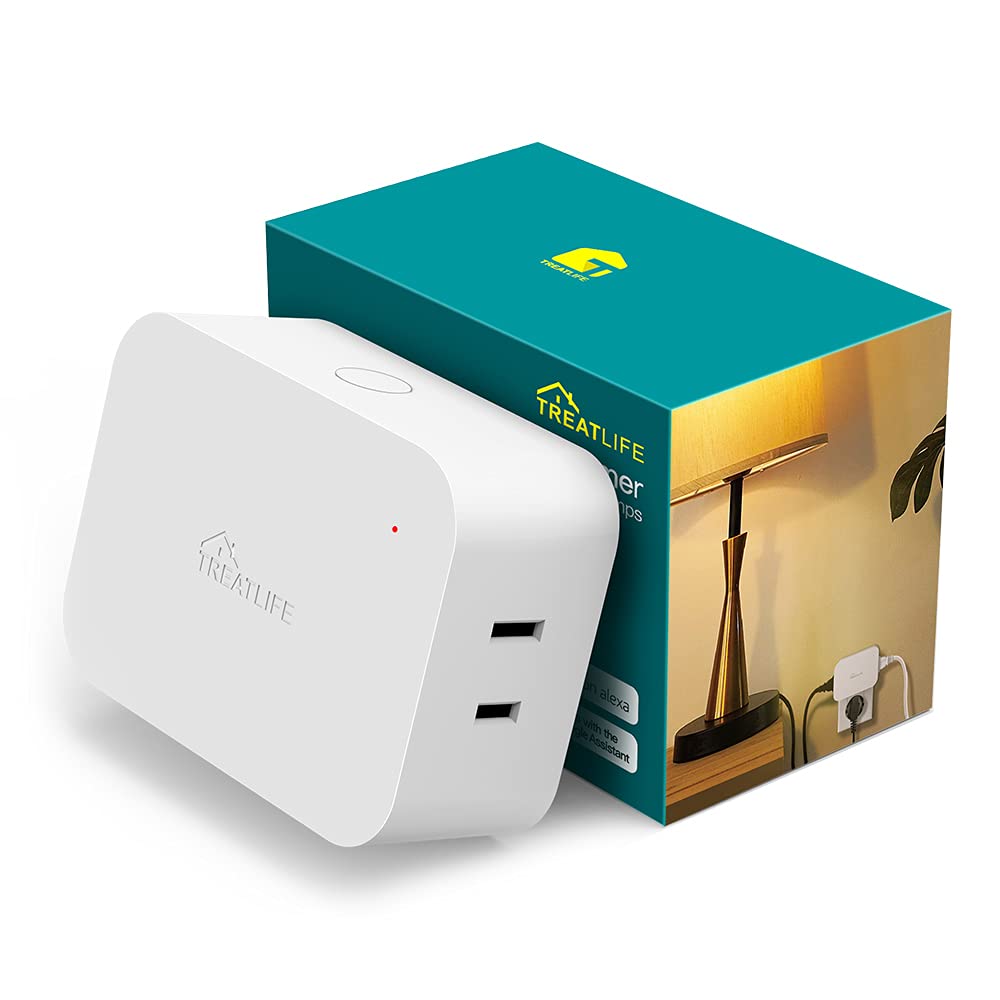 TREATLIFE 2 In 1 Dual Outlets Smart Dimmer Plug, Plug-in Lamp Dimmer for Dimmable LED, CFL, Halogen and Incandescent Bulbs, Lamps, String Lights, Max Power 300W, 2.4GHz WiFi Only