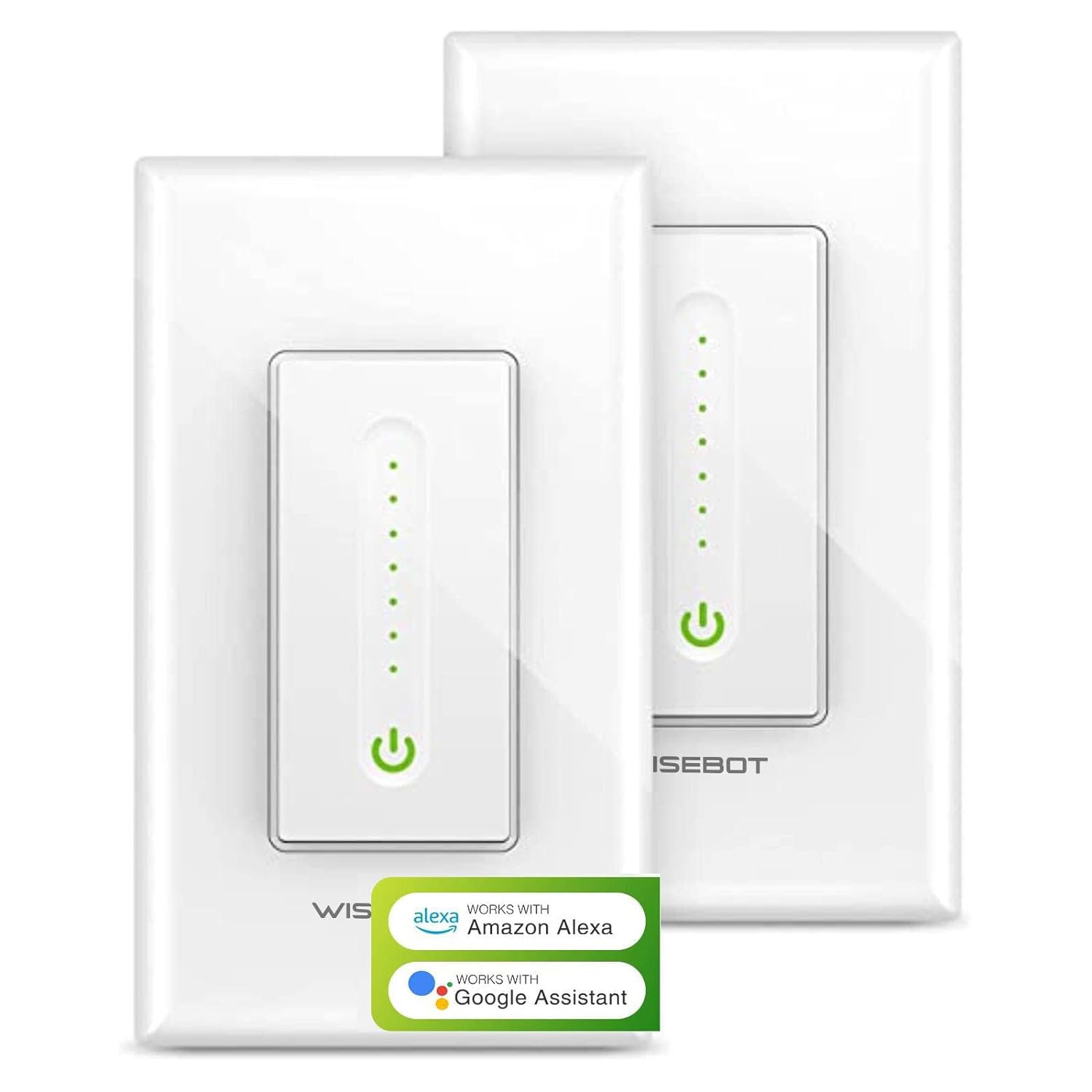 WISEBOT Smart Dimmer Switch for LED and Inc Bulbs, Ceiling Fans, Alexa  Google Home Compatible - Pack of 2