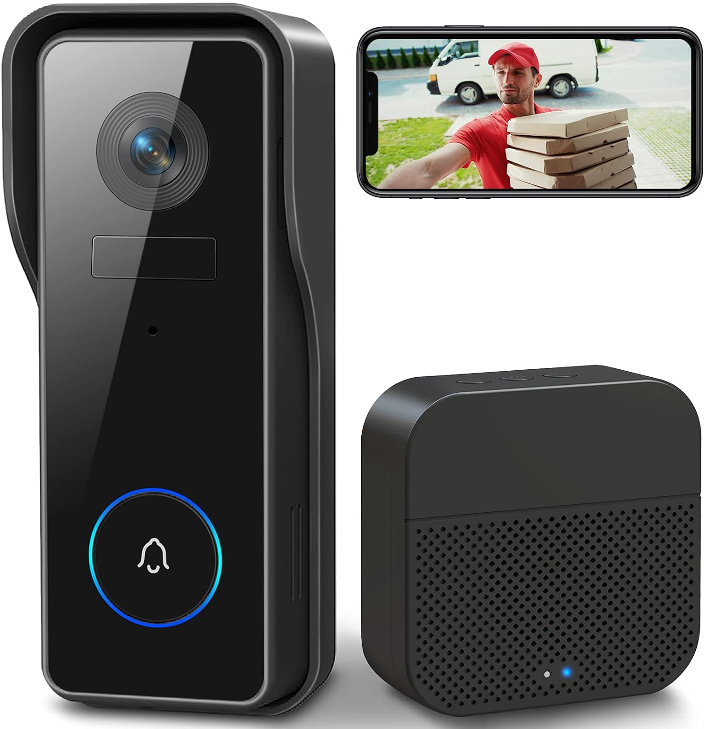 XTU 2K Full HD Smart Video Doorbell - Wireless Chime, Battery Operated Doorbell Camera, Night Vision, 2-Way Audio, PIR Human Detection, Custom Motion Zones, Voice Changer  Voice Message, Supports SD Card  Cloud Storage