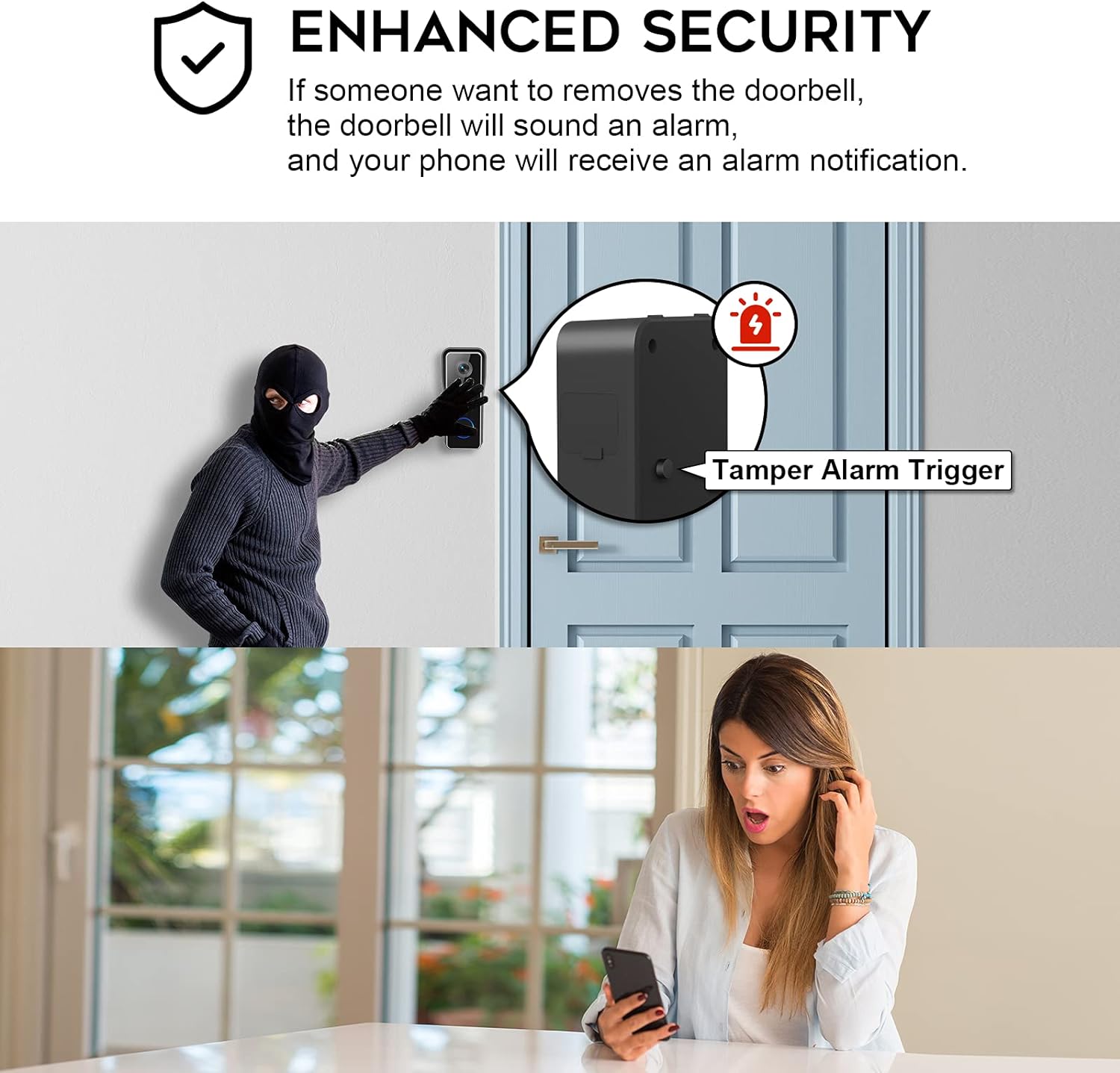 XTU 2K Full HD Smart Video Doorbell - Wireless Chime, Battery Operated Doorbell Camera, Night Vision, 2-Way Audio, PIR Human Detection, Custom Motion Zones, Voice Changer  Voice Message, Supports SD Card  Cloud Storage