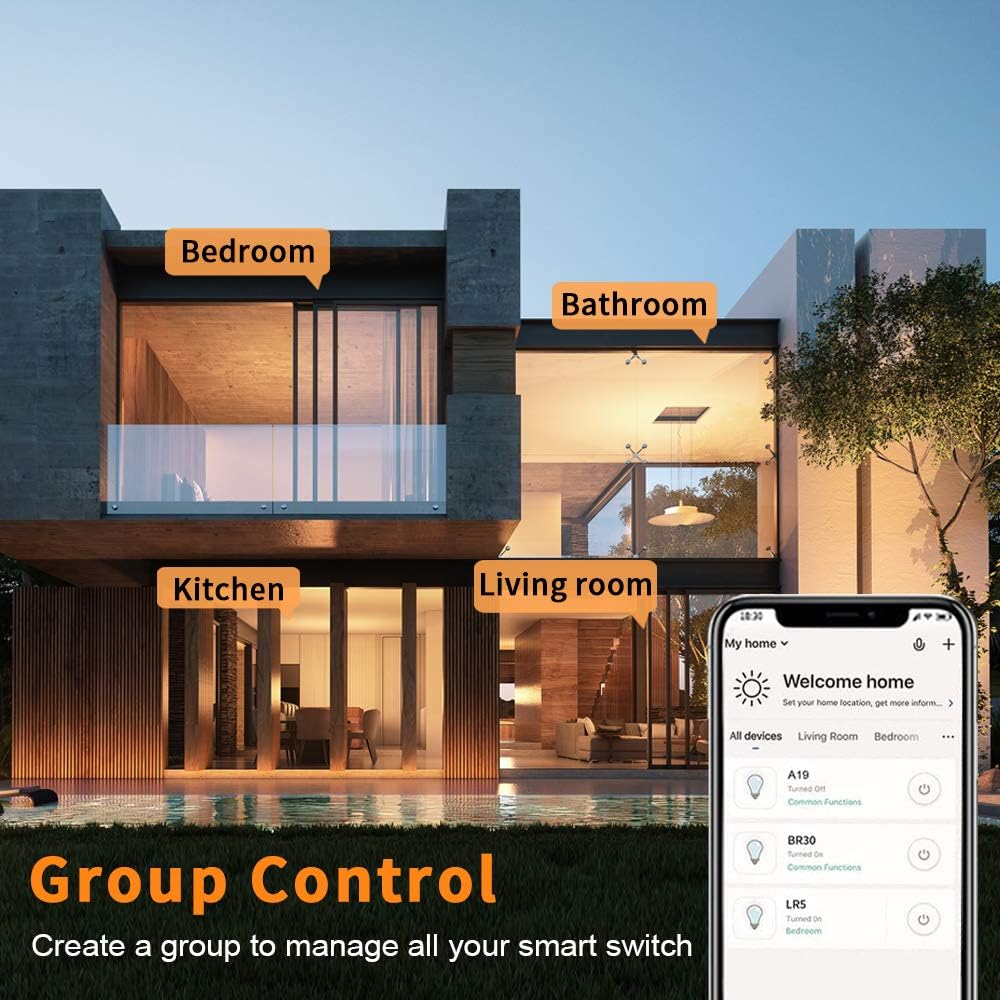 Alexa Light Switch, Double Smart WiFi Light Switches, Smart Switch 2 Gang Compatible with Alexa and Google Home, Neutral Wire Needed, with Remote Control, Timing Schedule, No hub Required 2 Gang