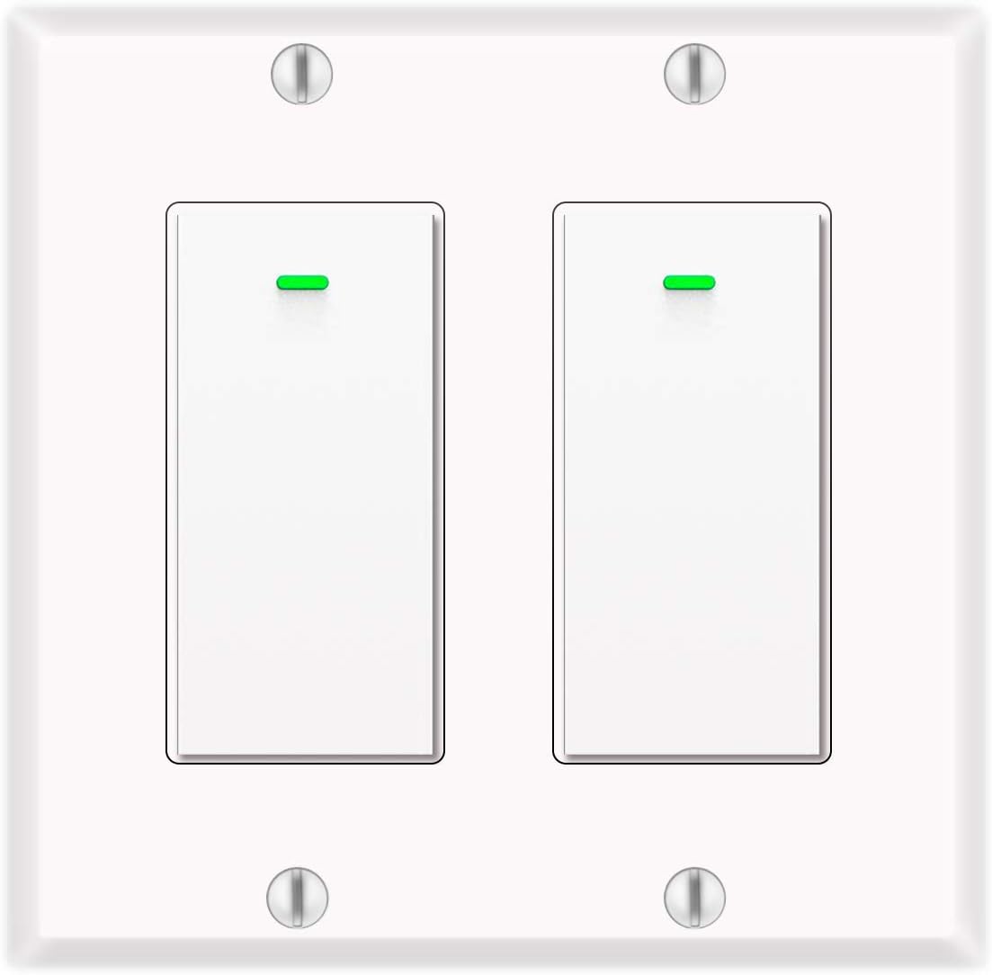 Alexa Light Switch, Double Smart WiFi Light Switches, Smart Switch 2 Gang Compatible with Alexa and Google Home, Neutral Wire Needed, with Remote Control, Timing Schedule, No hub Required 2 Gang