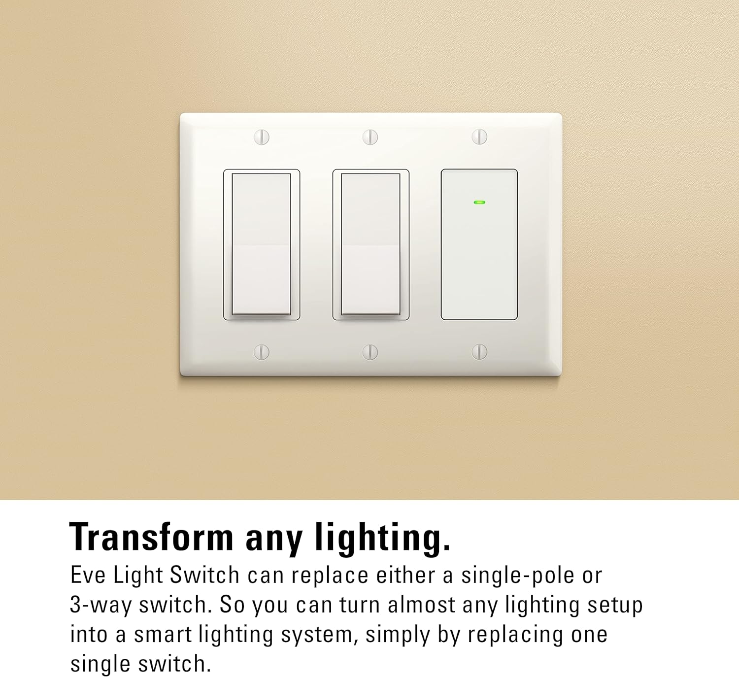 Eve Light Switch – Connected Wall Switch (Apple HomeKit), Single, Alternating  Cross switches, Compatible with Multi-Location setups, schedules, no Bridge Required, Bluetooth/Thread, White