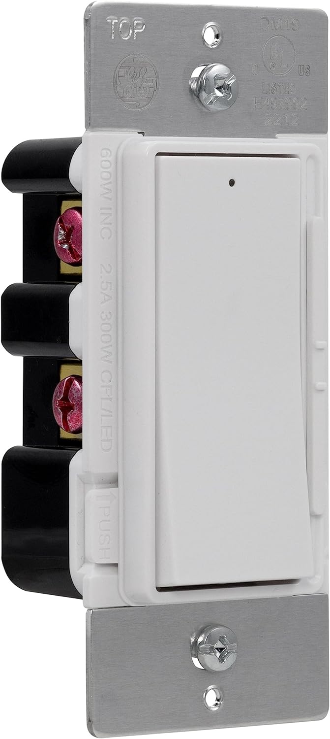 GE Slide Dimmer Rocker Wall Switch, Single Pole, for Dimmable LED, CFL, Incandescent Light, Bulbs, UL Listed, White, 10464