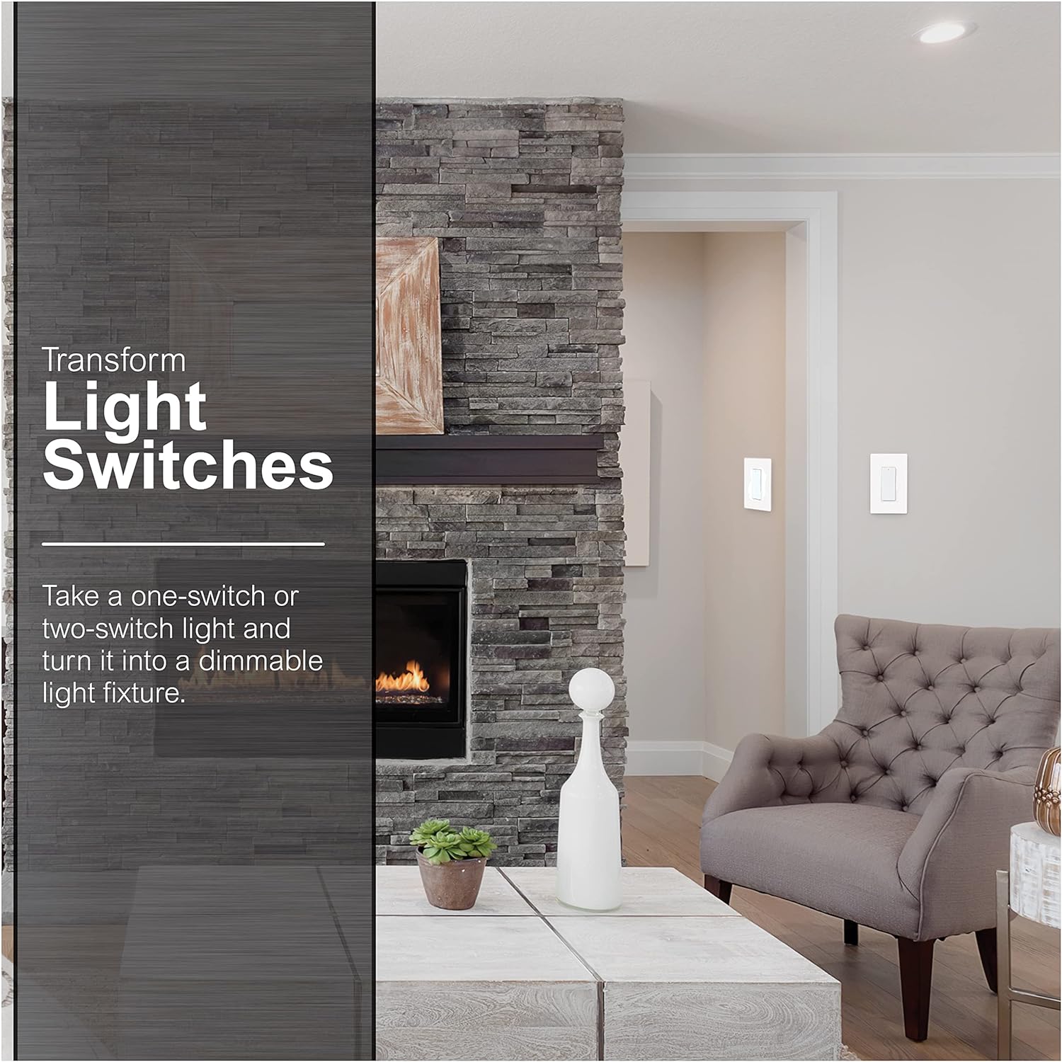GE Slide Dimmer Rocker Wall Switch, Single Pole, for Dimmable LED, CFL, Incandescent Light, Bulbs, UL Listed, White, 10464