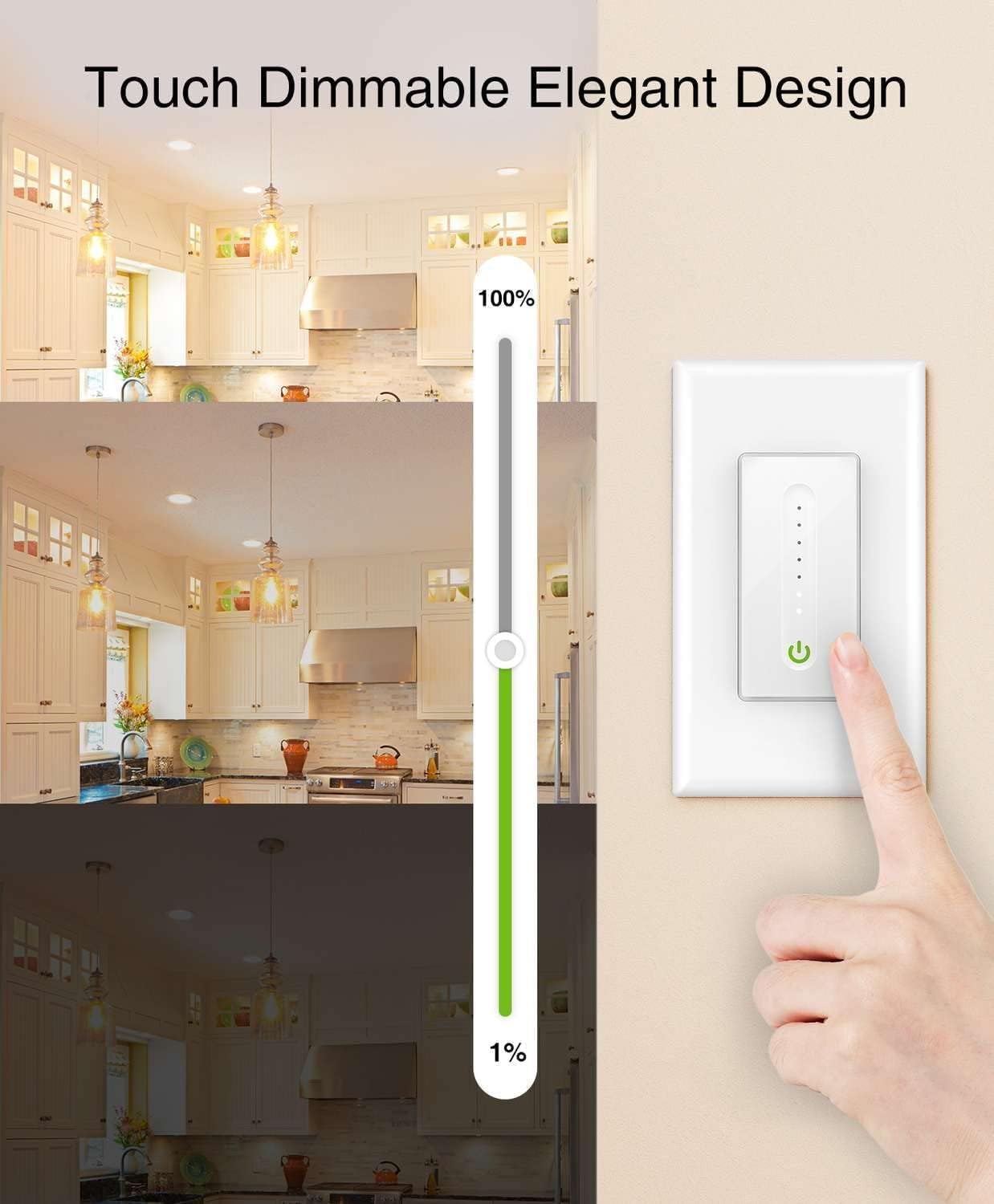 GHome Smart Dimmer Switch Works with Alexa and Google Assistant Single-Pole 2.4Ghz Wi-Fi Light Switch for Dimming Lights, FCC UL Certified,APP Remote and Voice Control, Neutral Wire Required (1 Pack)
